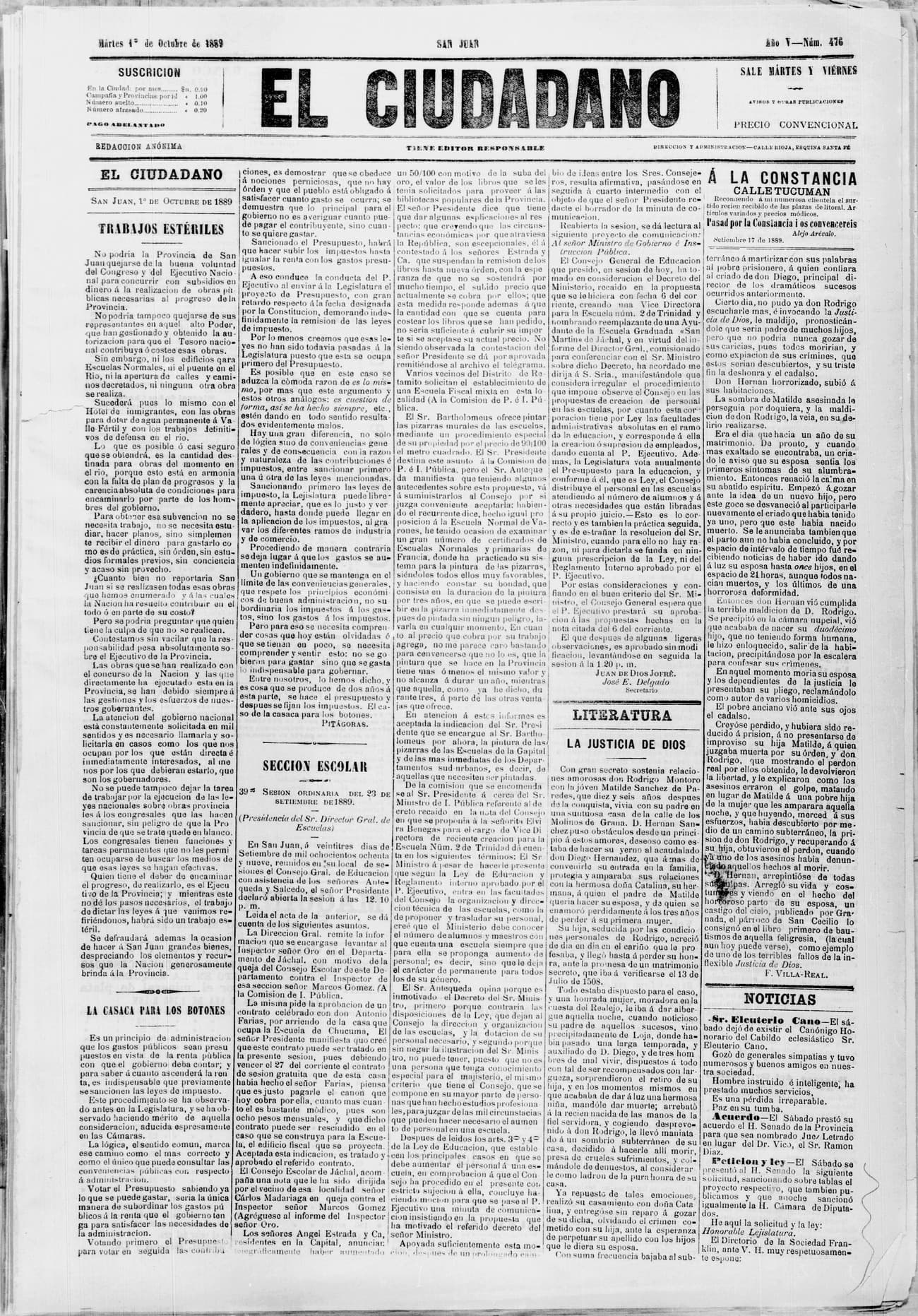 Portada · 1 de Octubre de 1889