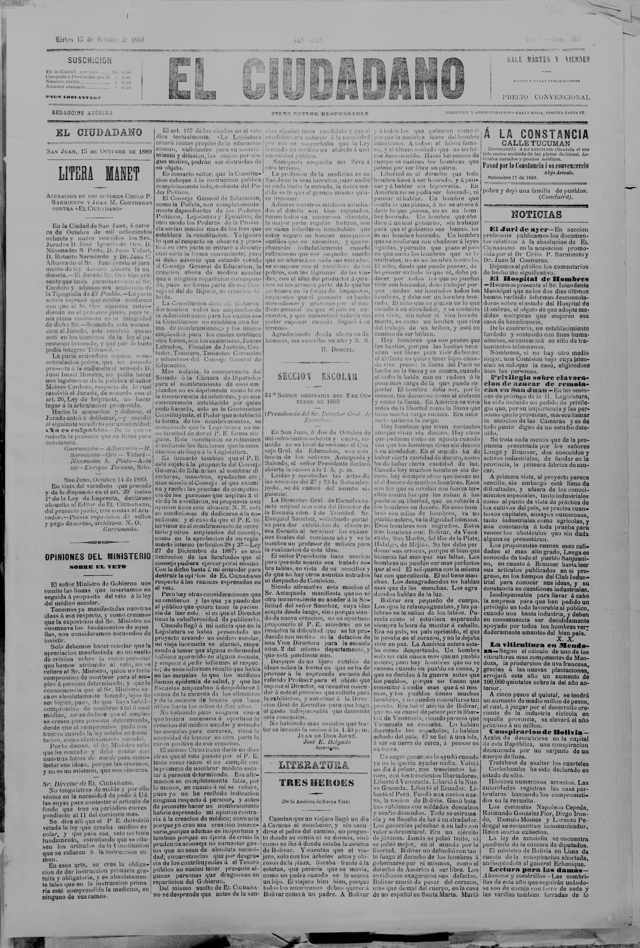 Portada · 15 de Octubre de 1889