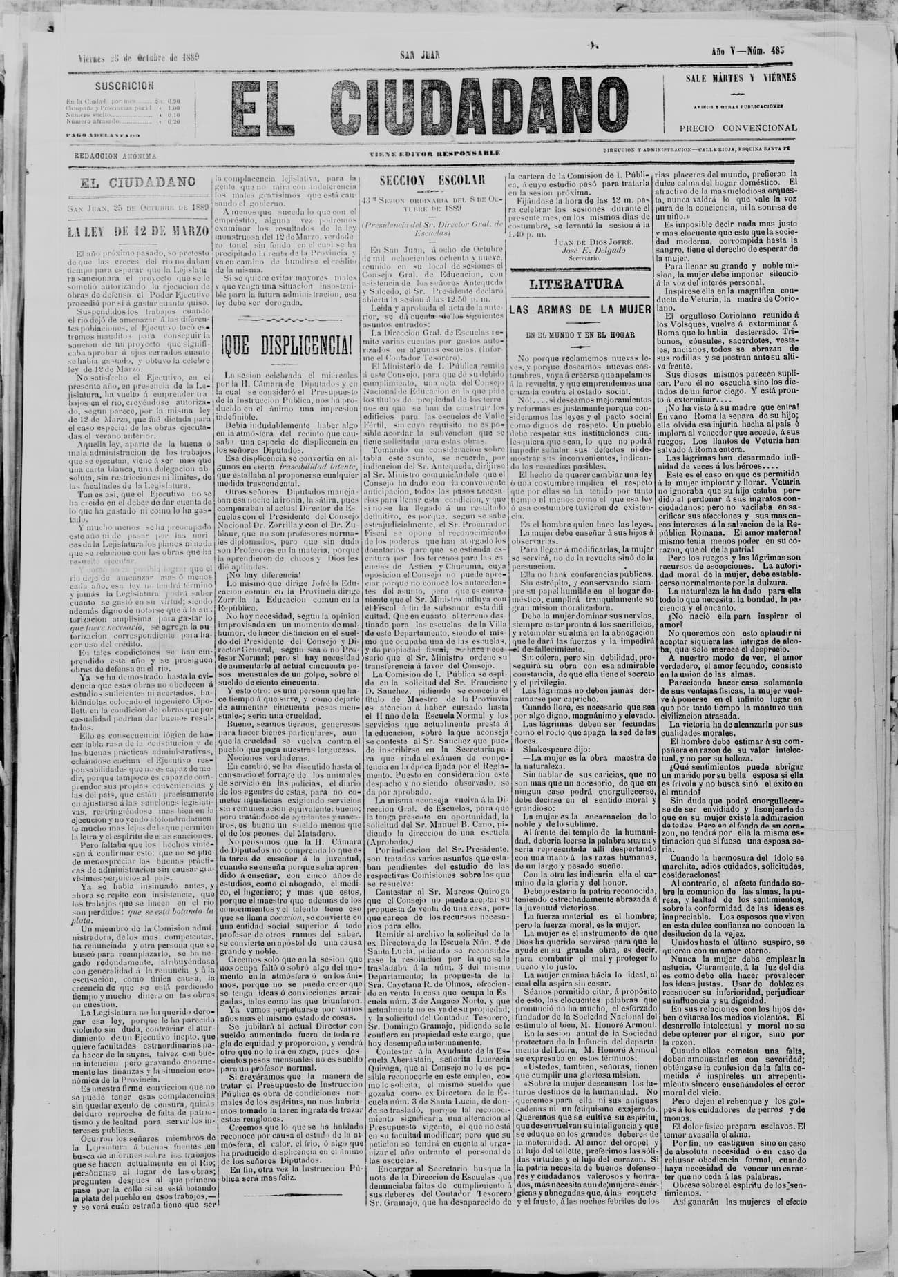Portada · 25 de Octubre de 1889