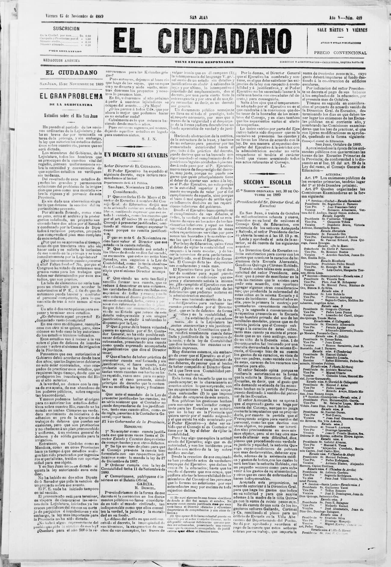 Portada · 15 de Noviembre de 1889