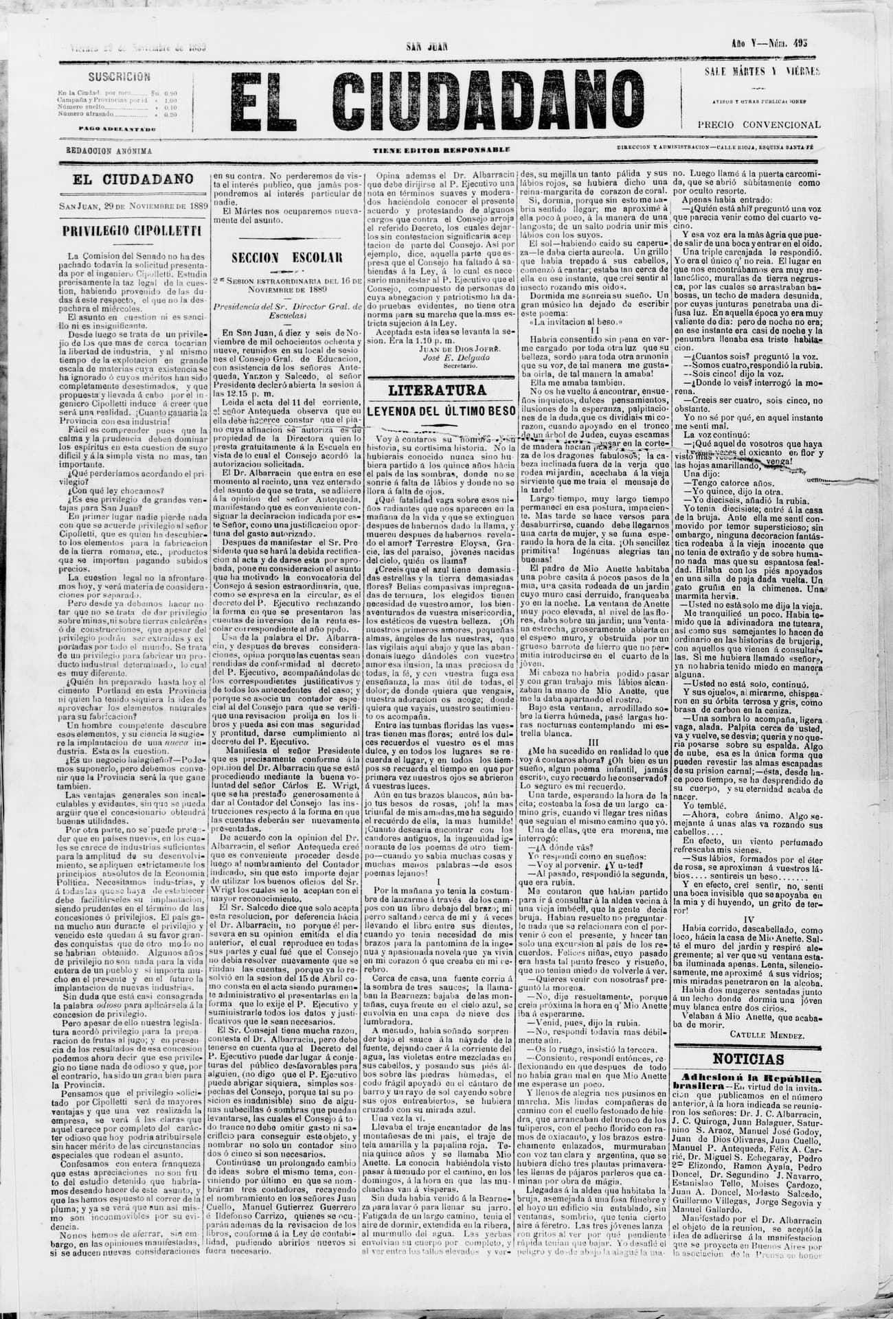 Portada · 29 de Noviembre de 1889