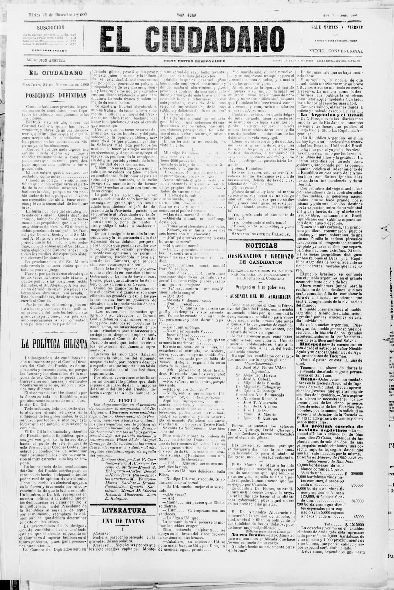 Portada · 24 de Diciembre de 1889