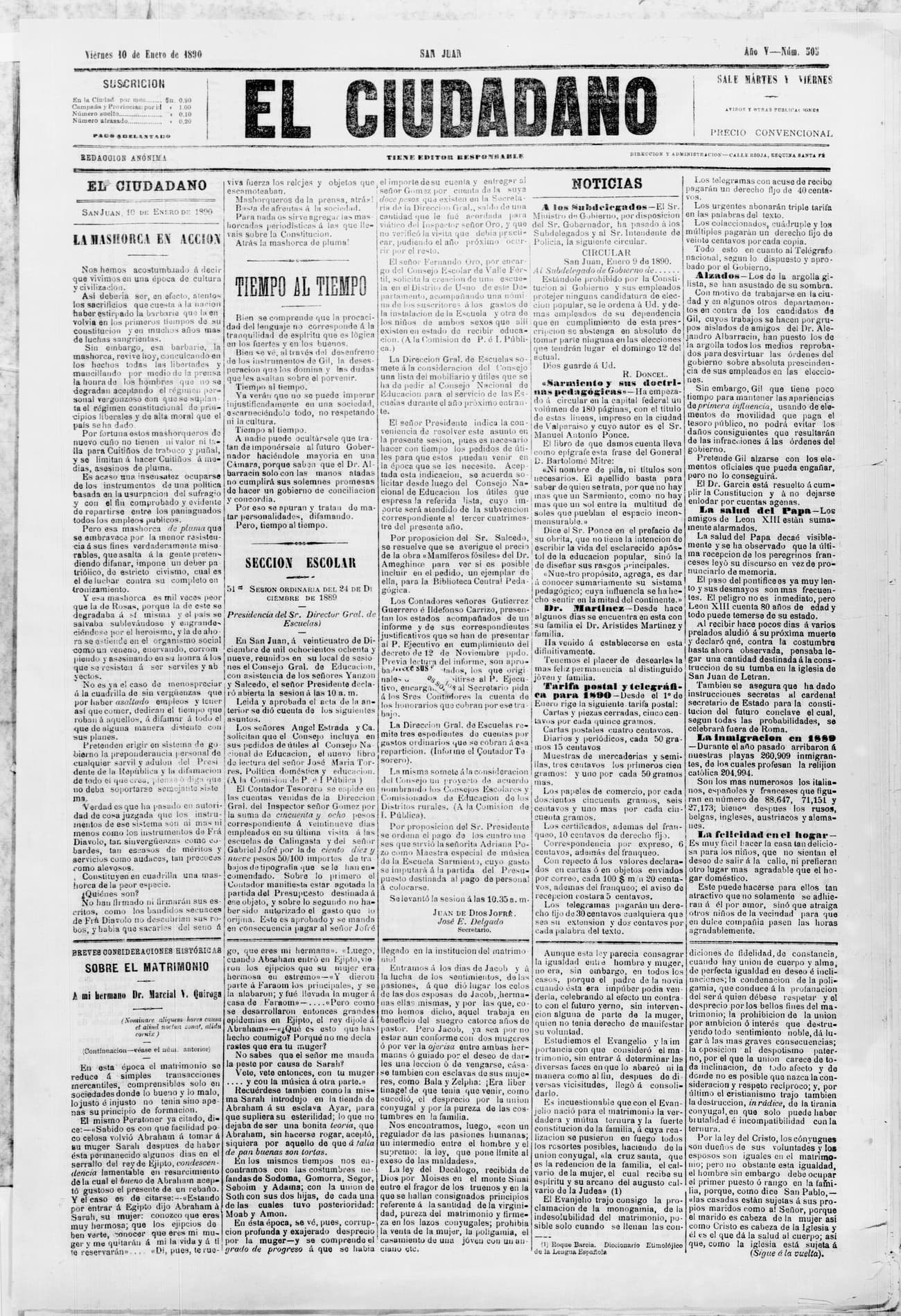 Portada · 10 de Enero de 1890