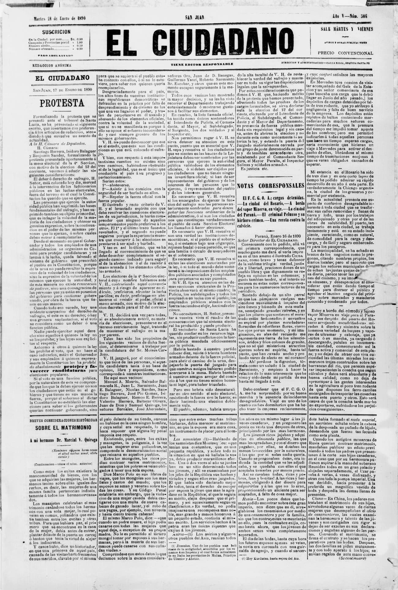 Portada · 21 de Enero de 1890