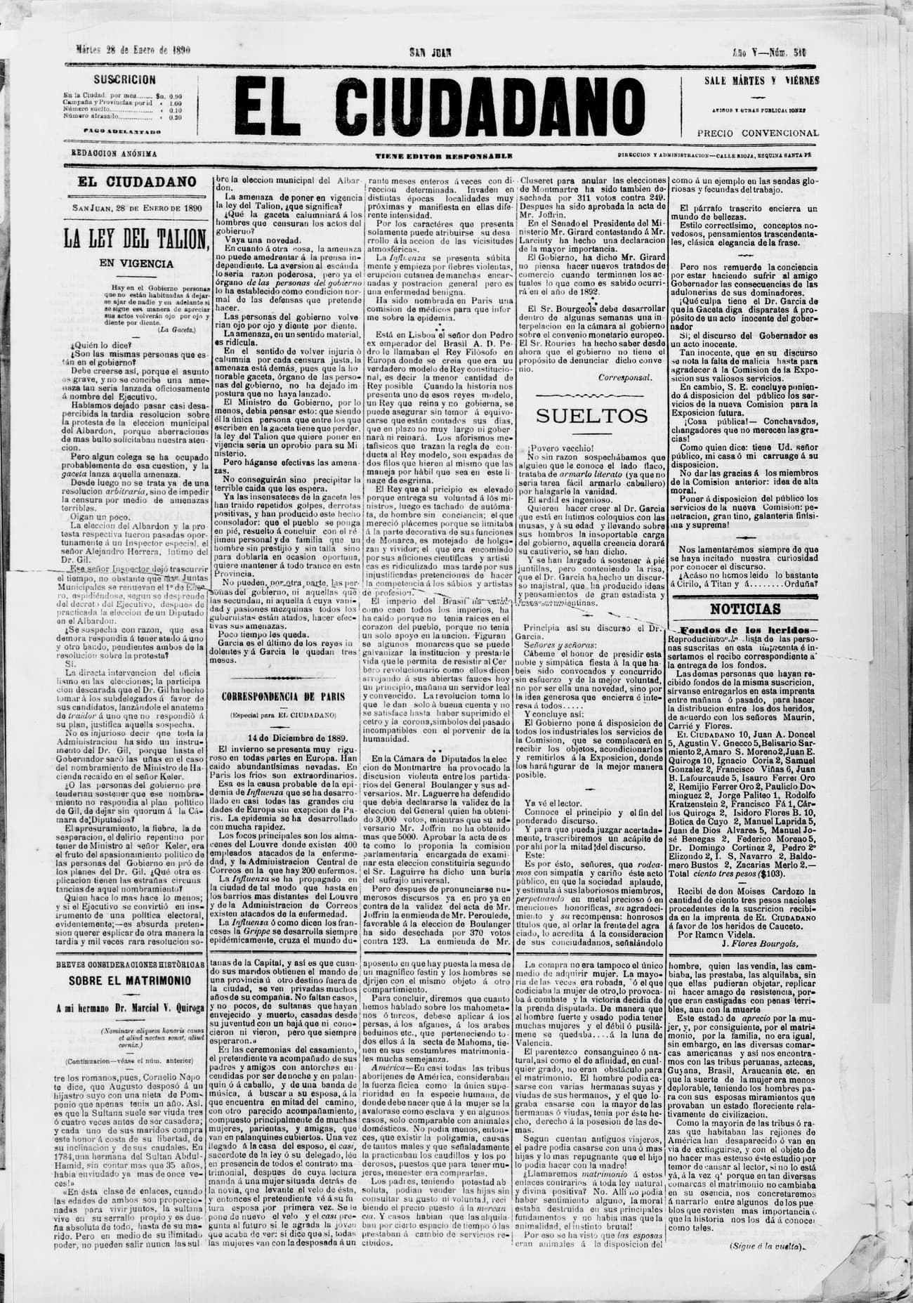 Portada · 28 de Enero de 1890