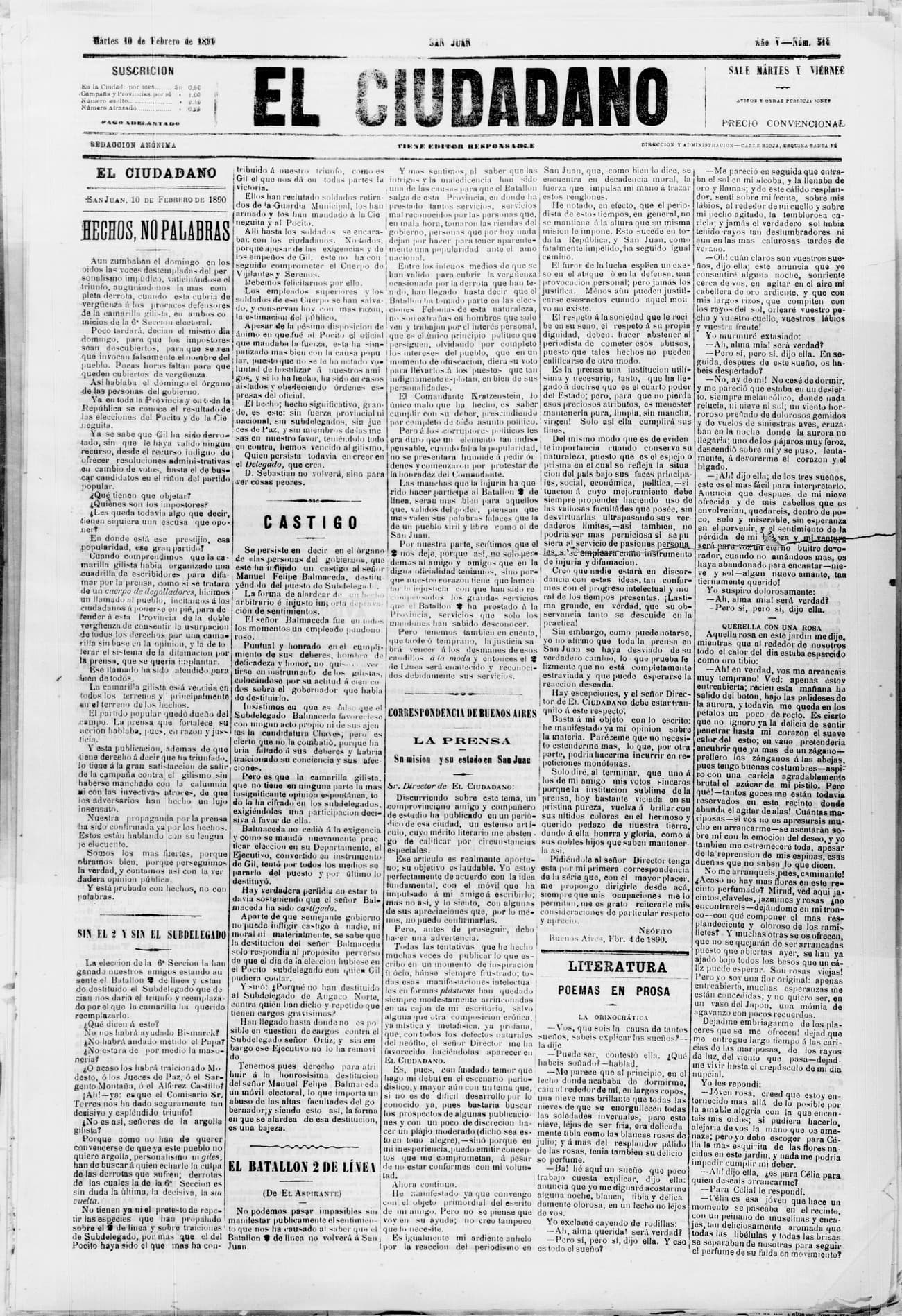 Portada · 10 de Enero de 1890
