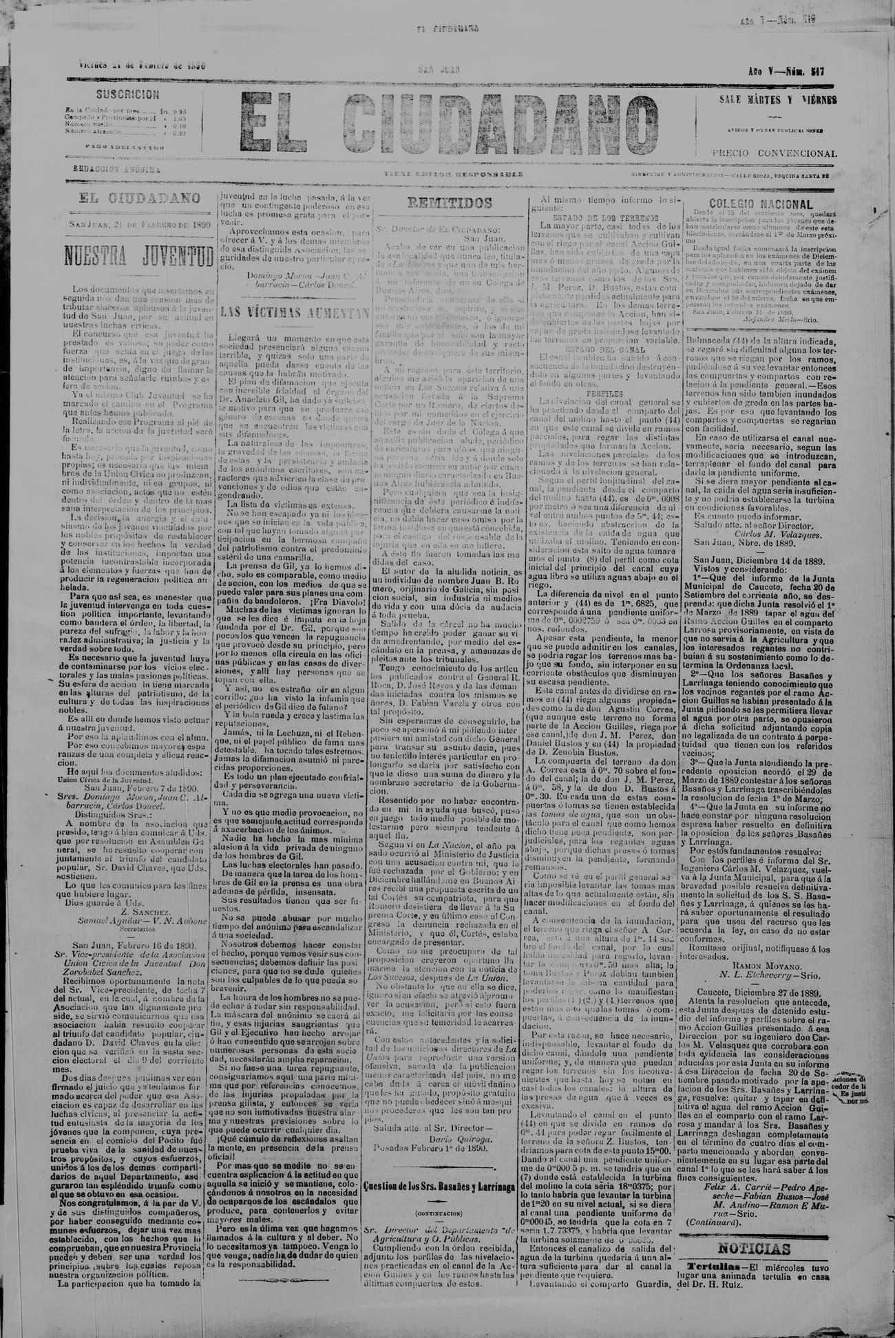Portada · 21 de Febrero de 1890