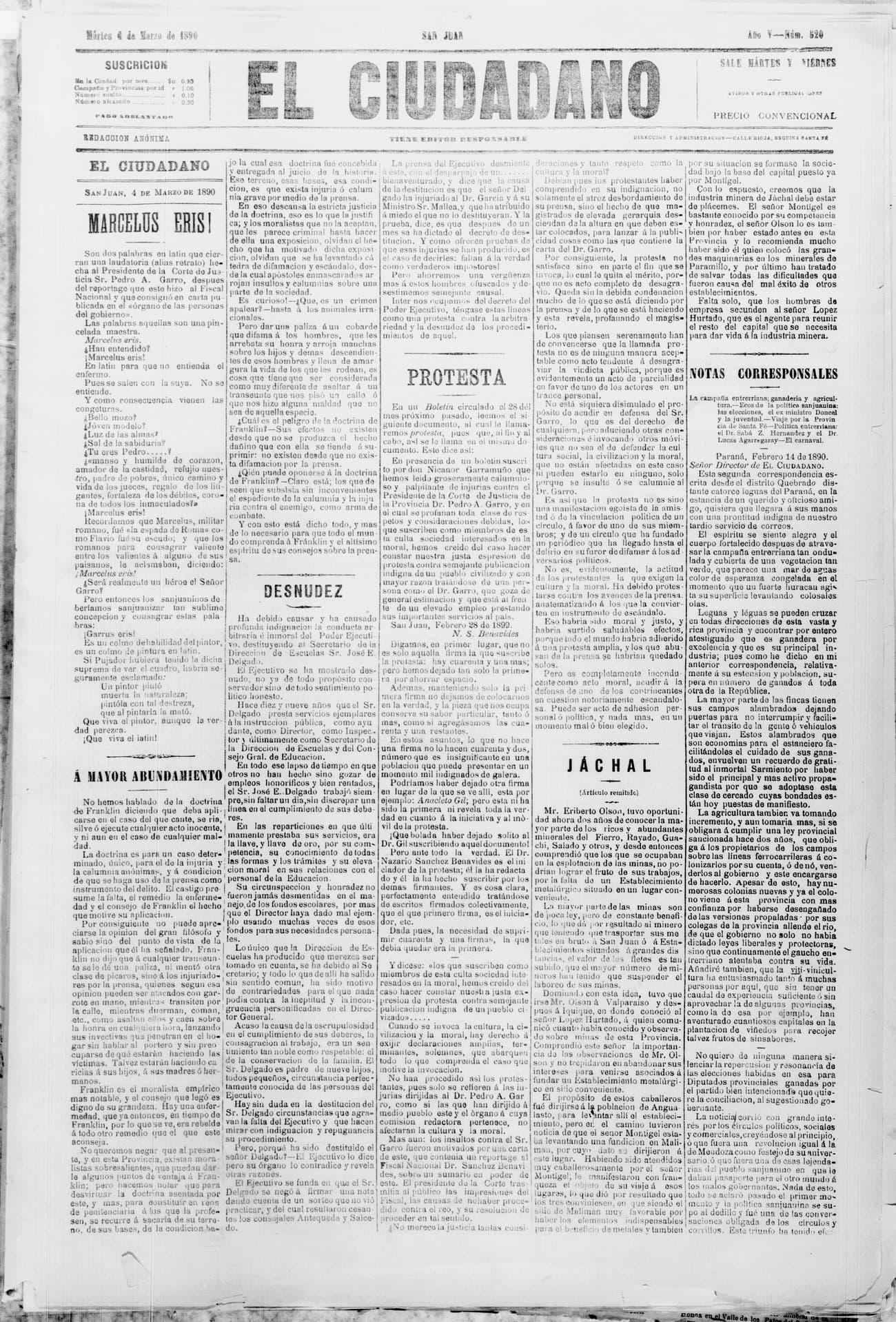Portada · 4 de Marzo de 1890