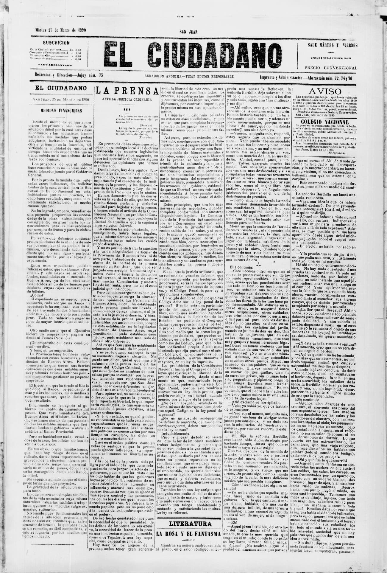 Portada · 25 de Marzo de 1890
