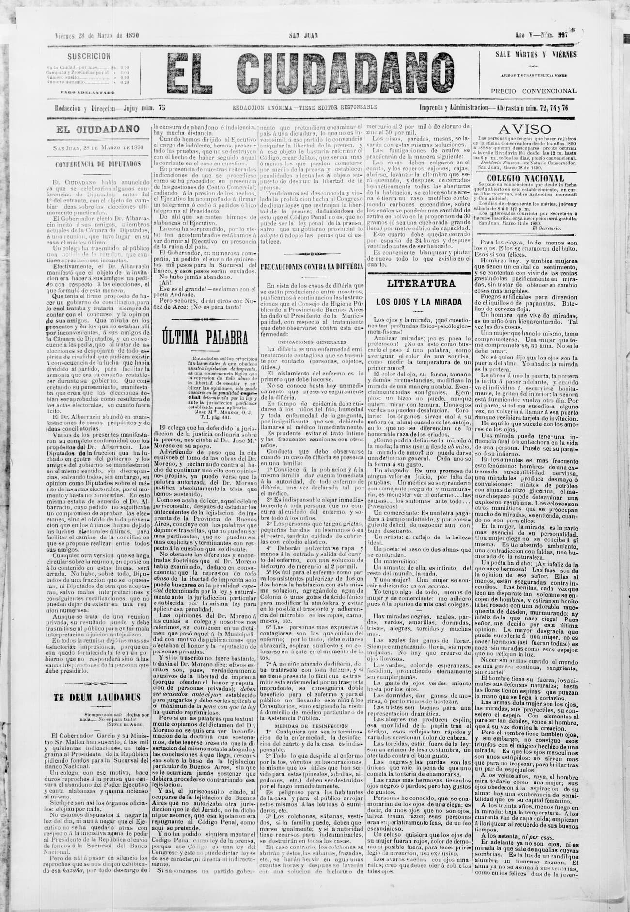 Portada · 28 de Marzo de 1890
