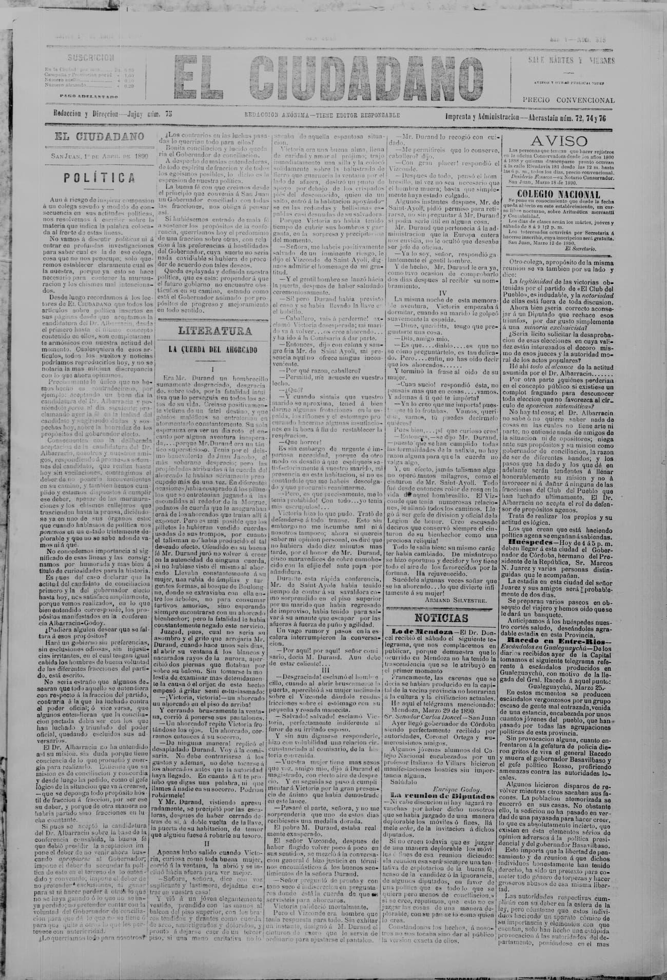 Portada · 1 de Abril de 1890