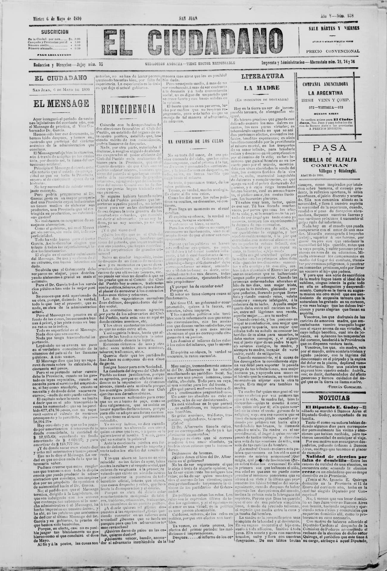 Portada · 6 de Mayo de 1890