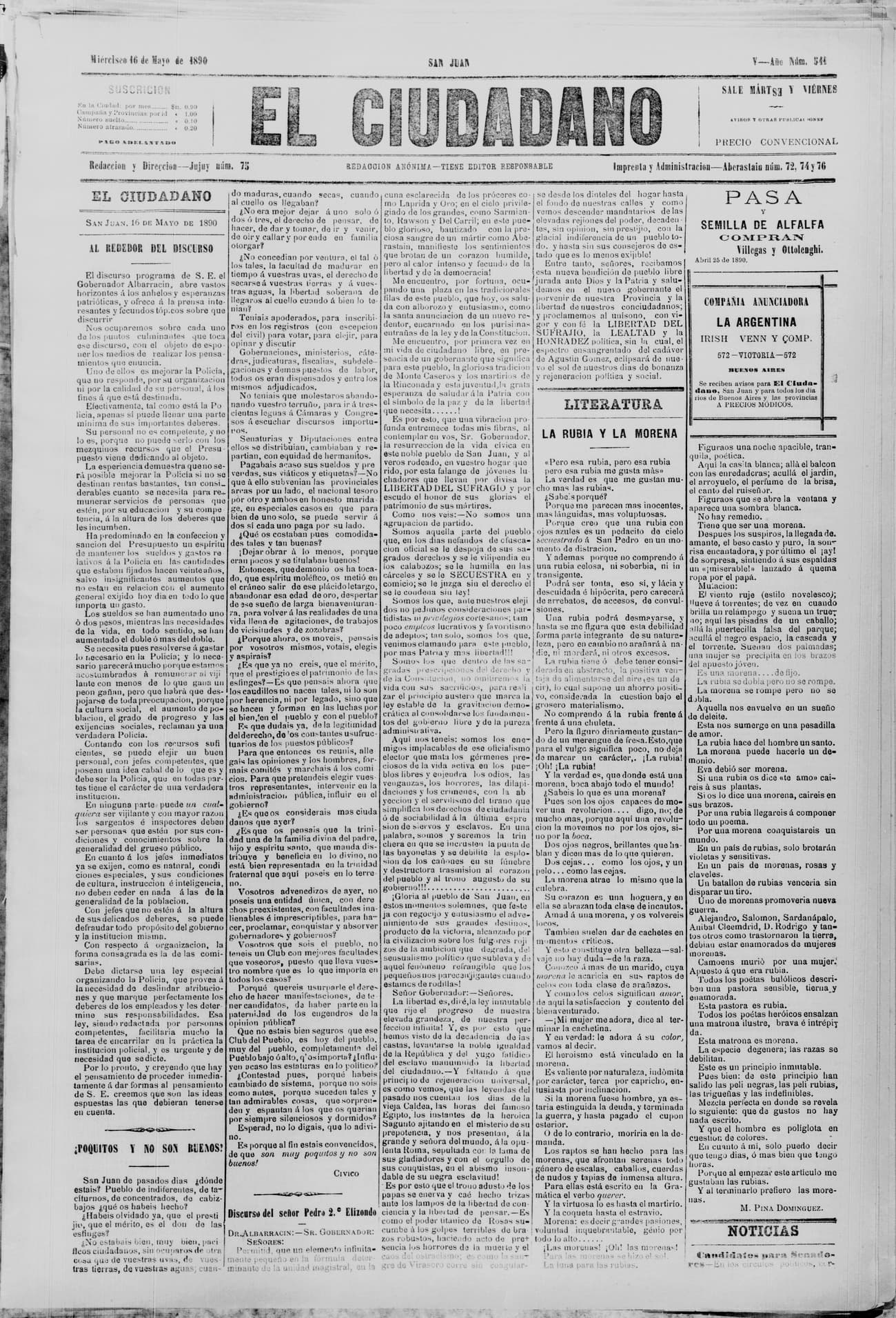 Portada · 16 de Mayo de 1890