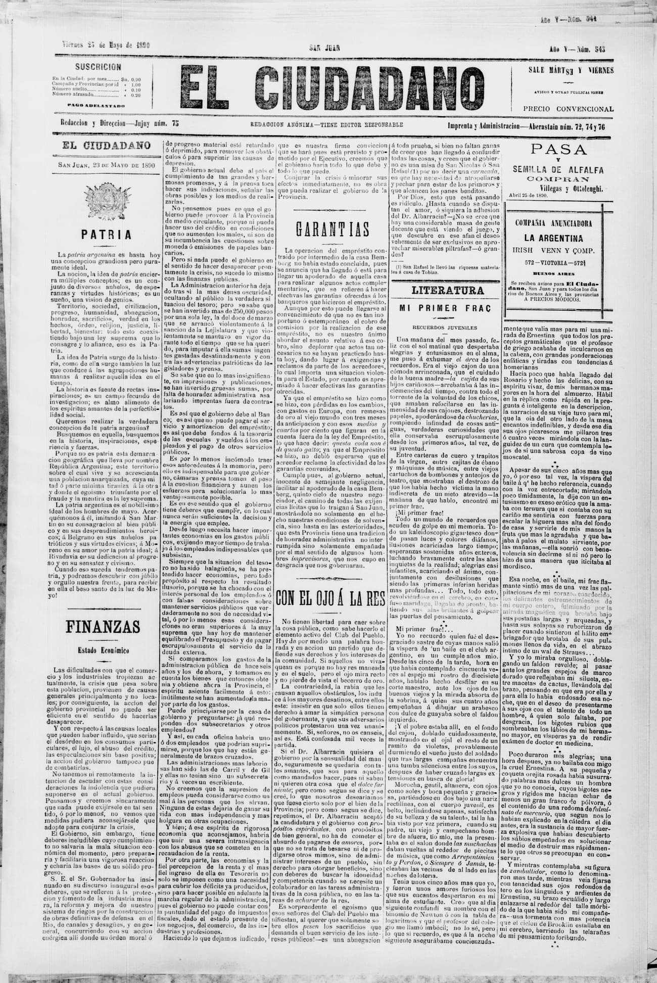 Portada · 23 de Mayo de 1890