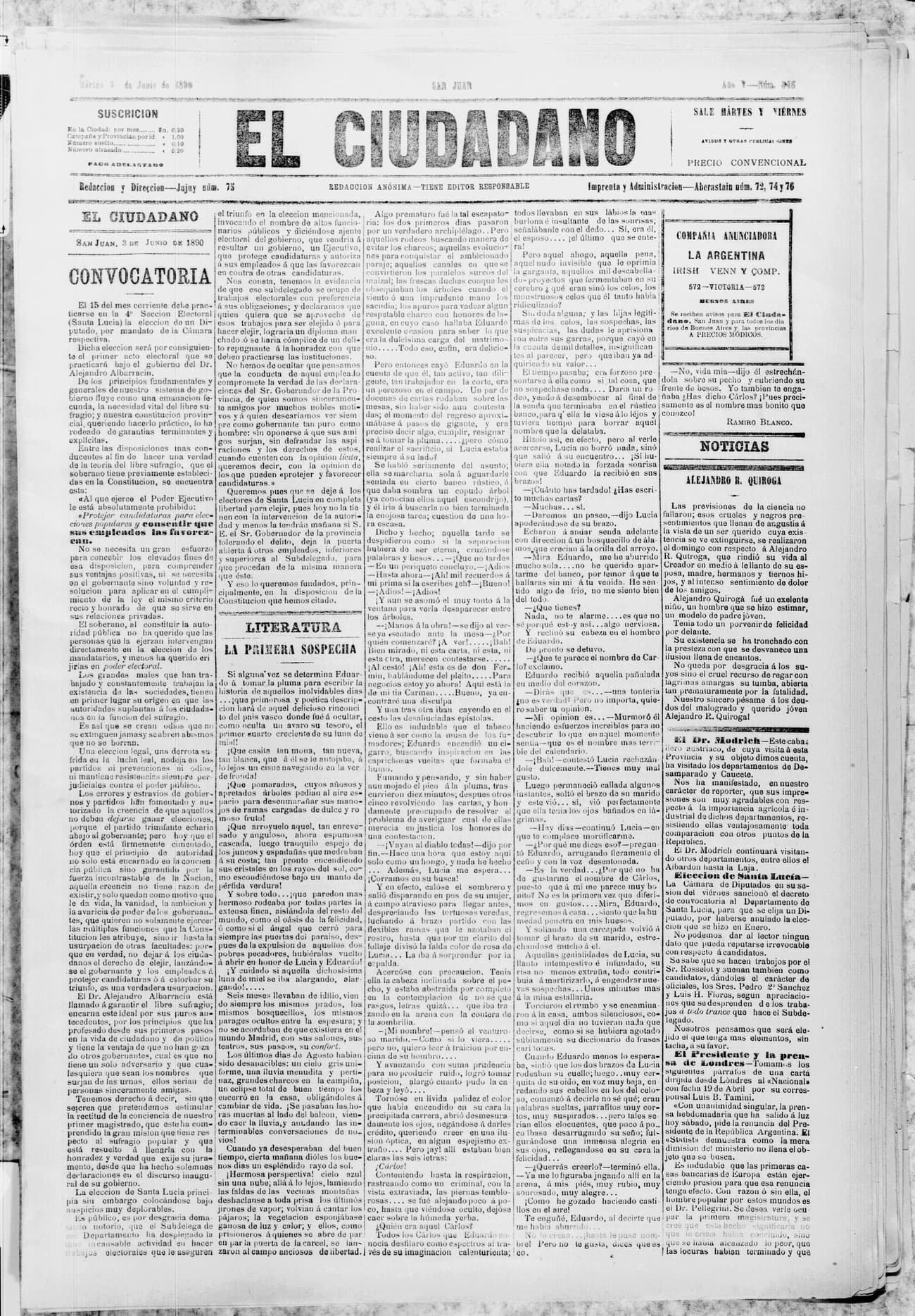 Portada · 3 de Junio de 1890