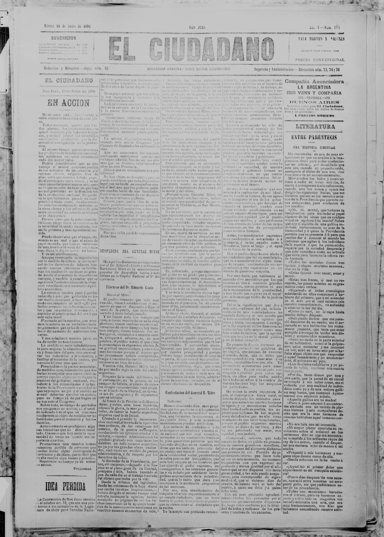 Portada · 10 de Junio de 1890