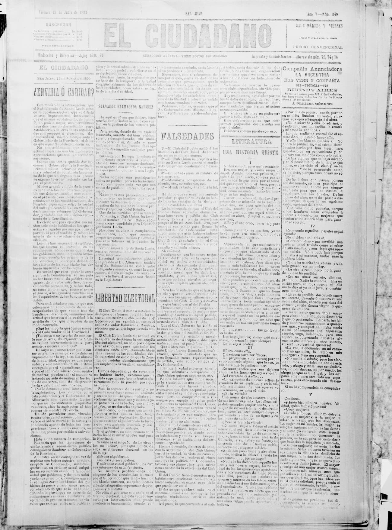 Portada · 13 de Junio de 1890