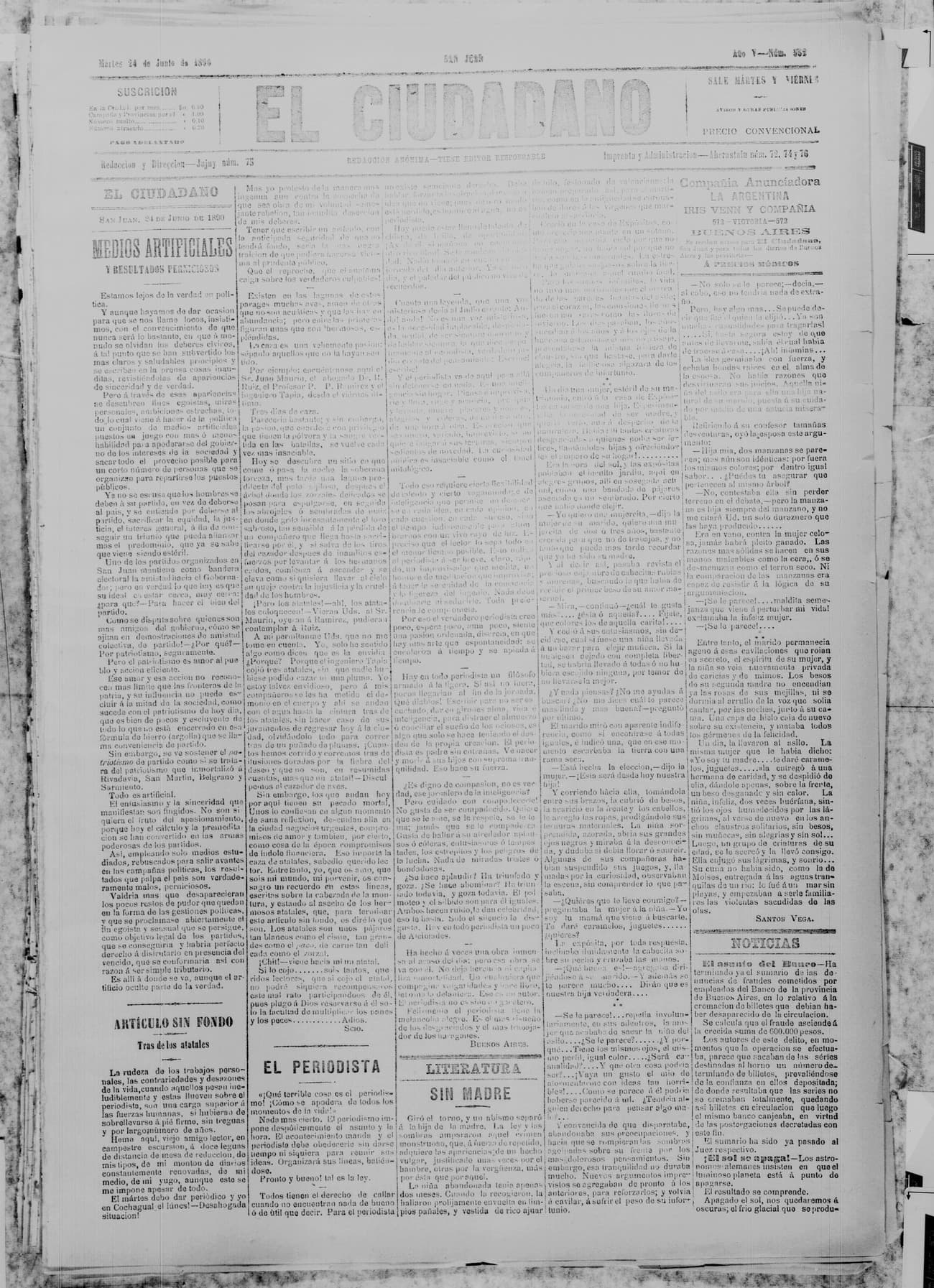 Portada · 24 de Junio de 1890