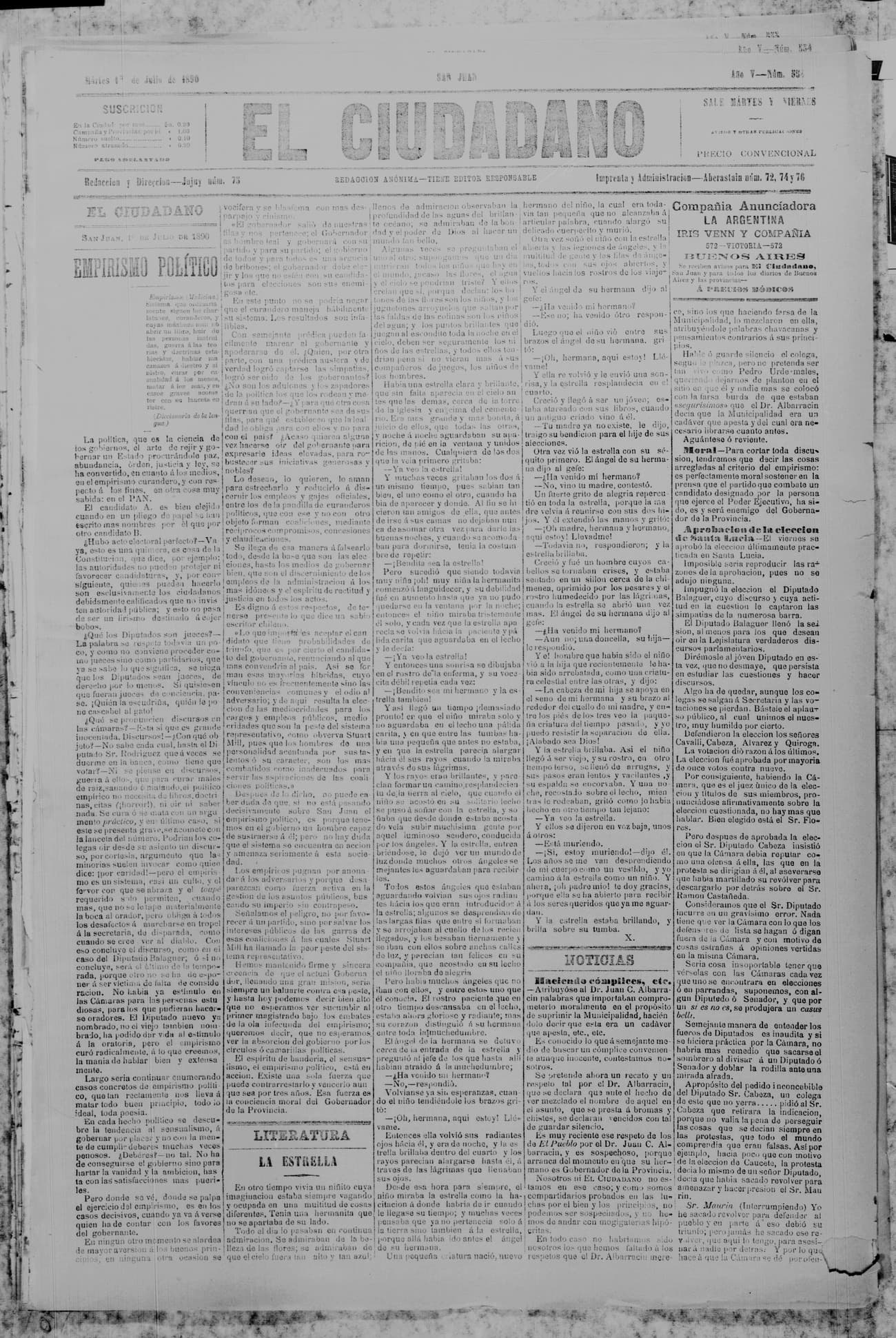 Portada · 1 de Julio de 1890