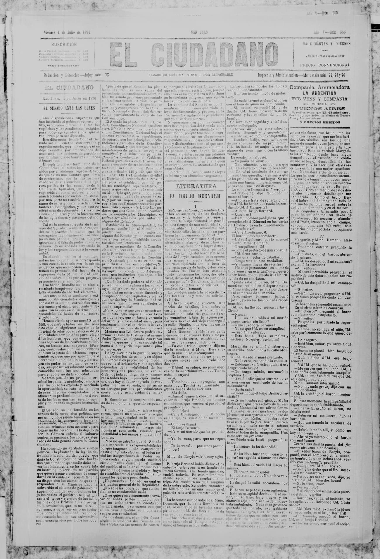 Portada · 4 de Julio de 1890