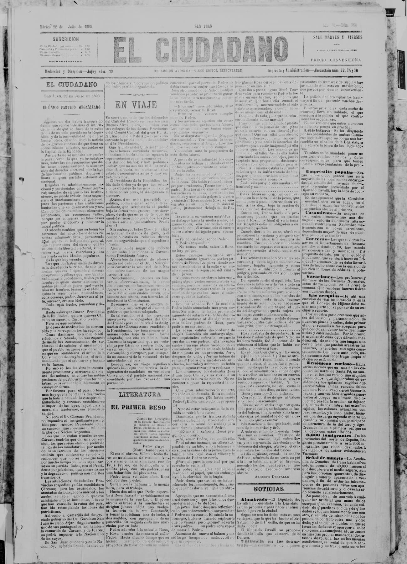 Portada · 22 de Julio de 1890