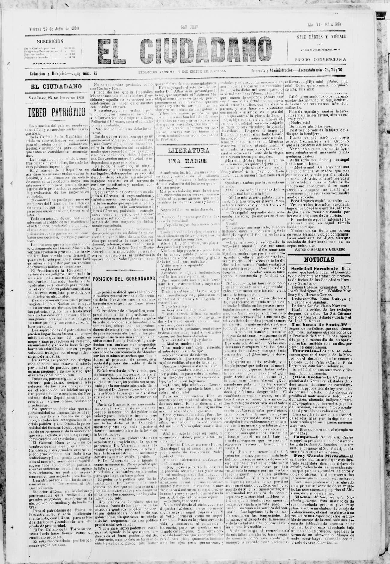 Portada · 25 de Julio de 1890