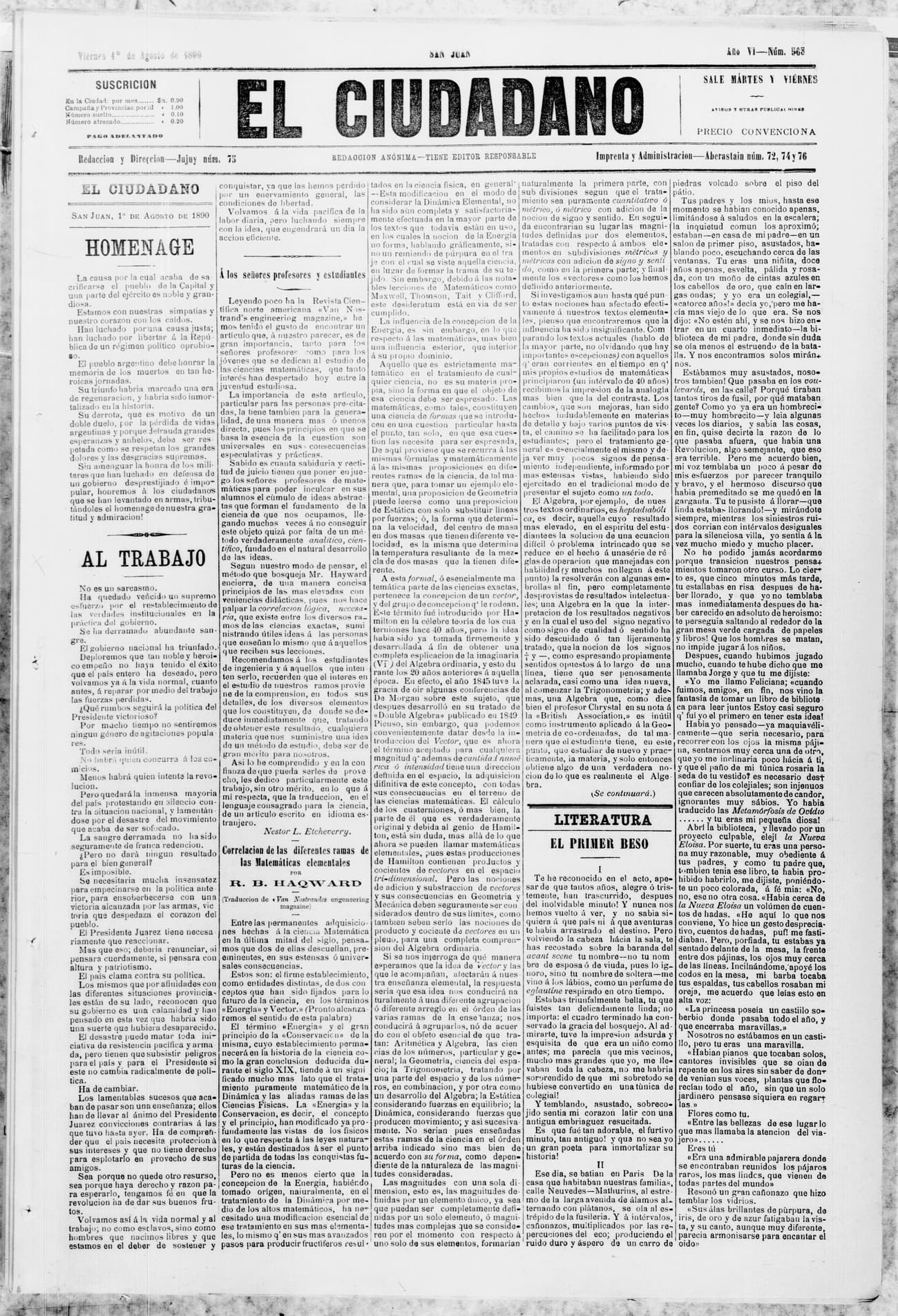 Portada · 1 de Agosto de 1890
