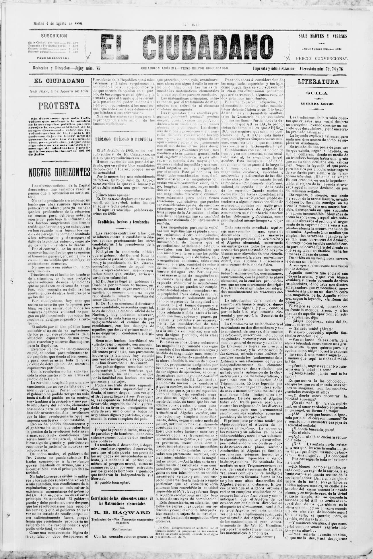 Portada · 4 de Agosto de 1890