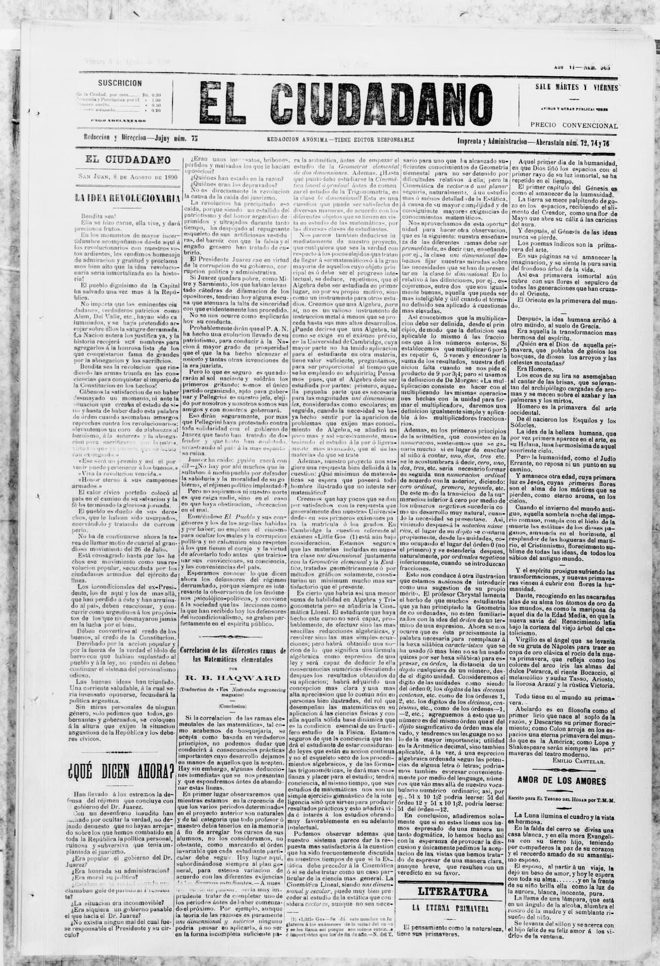 Portada · 8 de Agosto de 1890