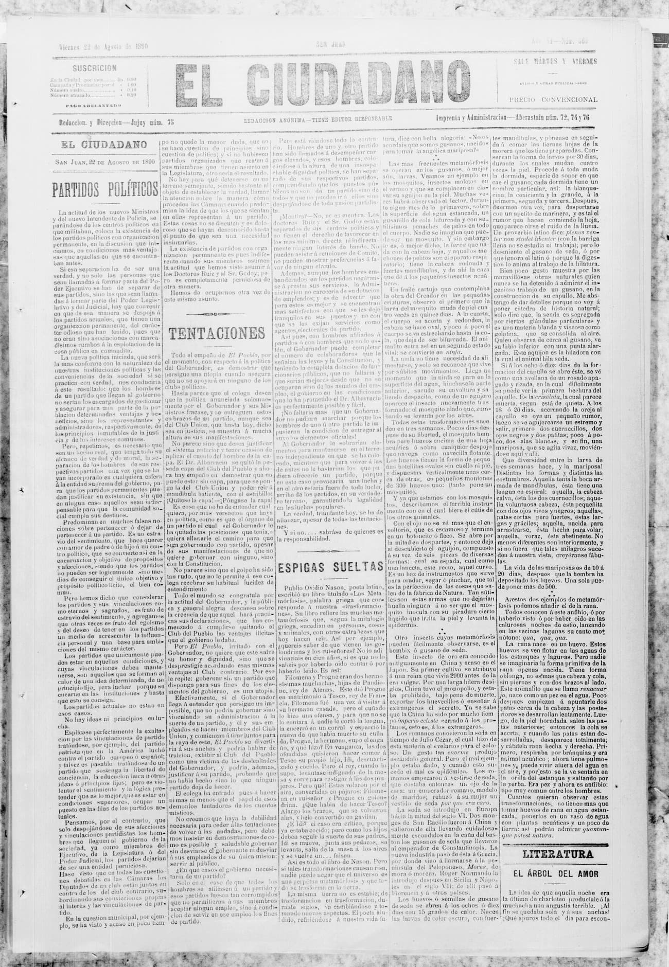 Portada · 22 de Agosto de 1890