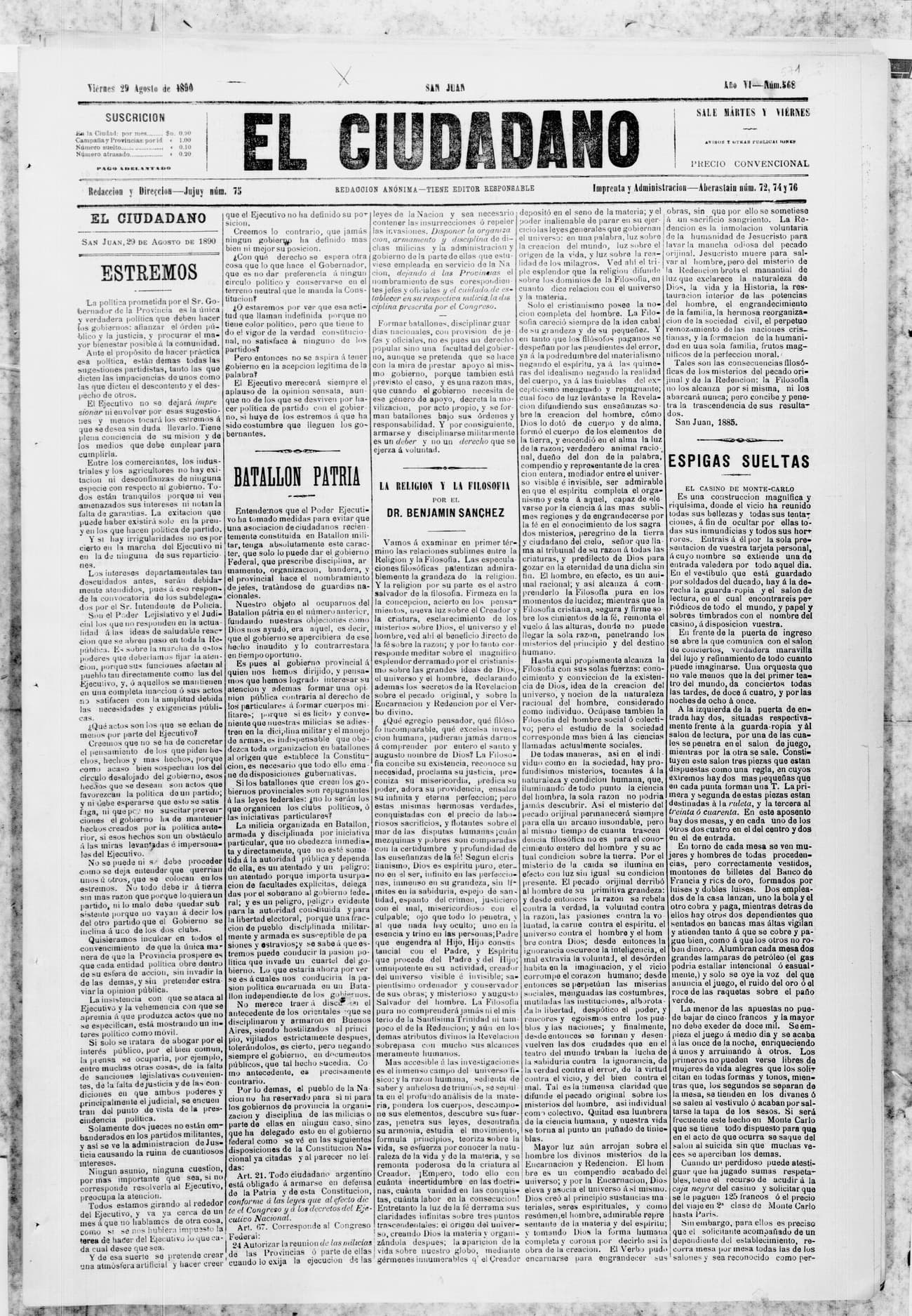Portada · 29 de Agosto de 1890