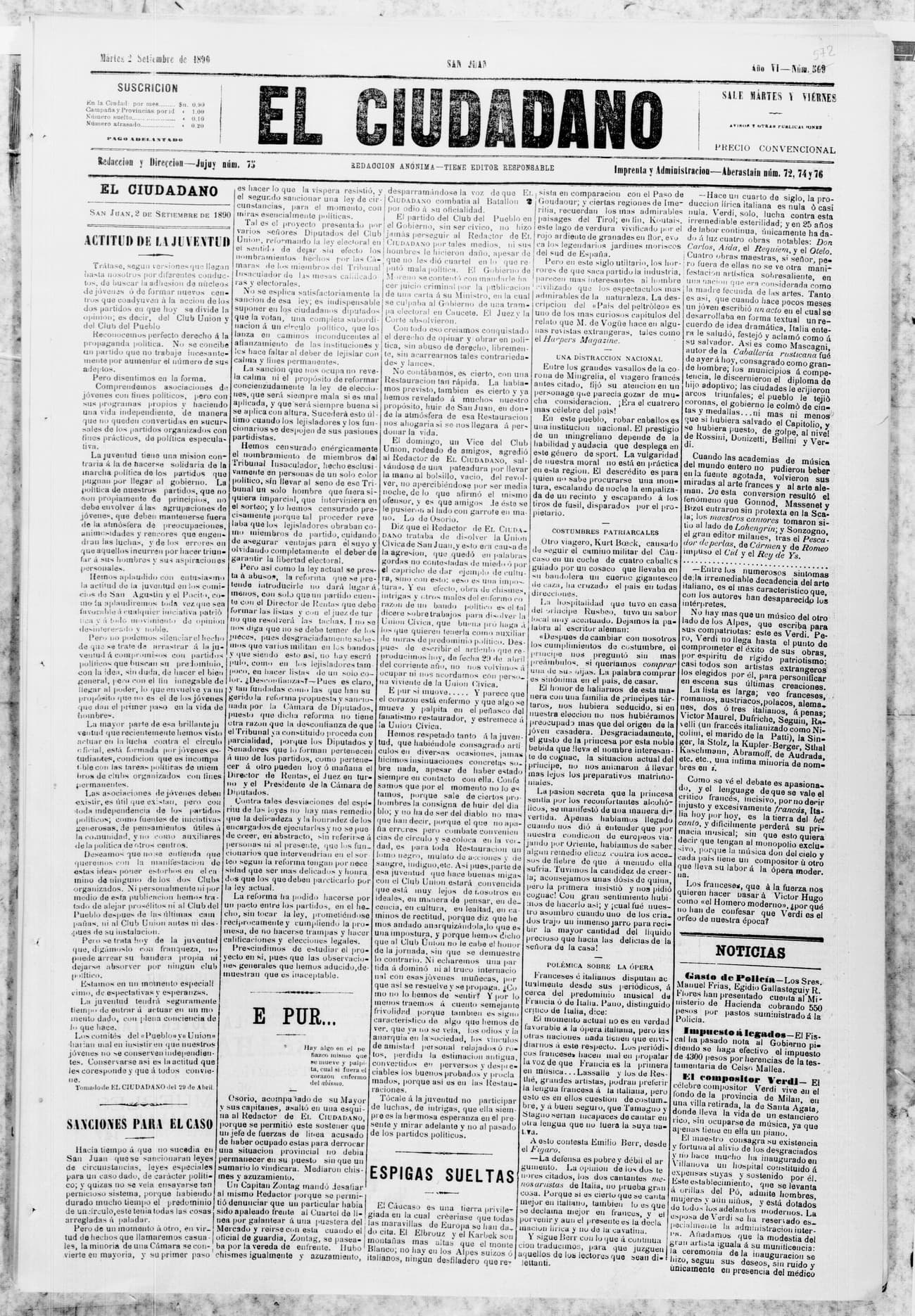 Portada · 2 de Septiembre de 1890