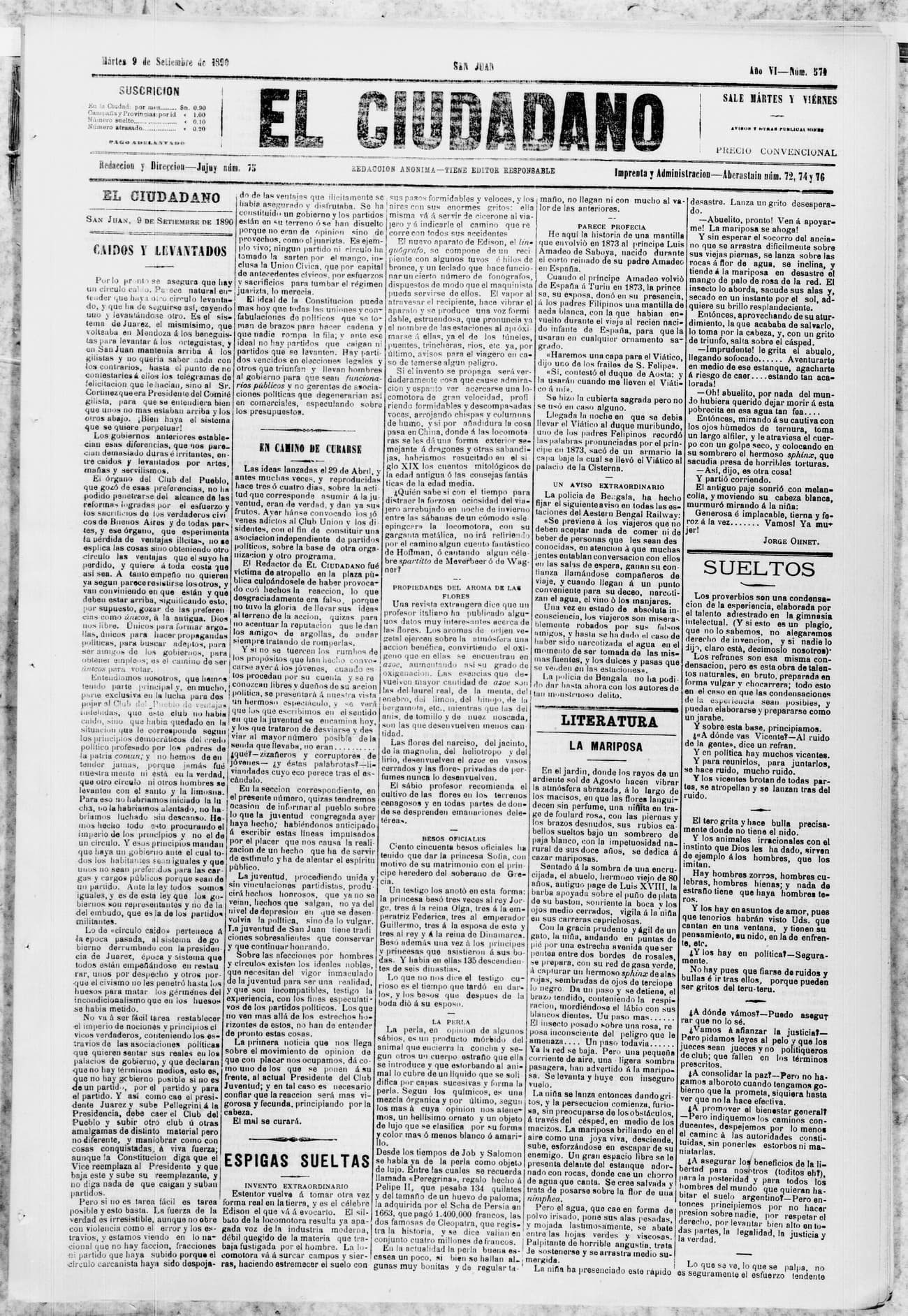 Portada · 9 de Agosto de 1890