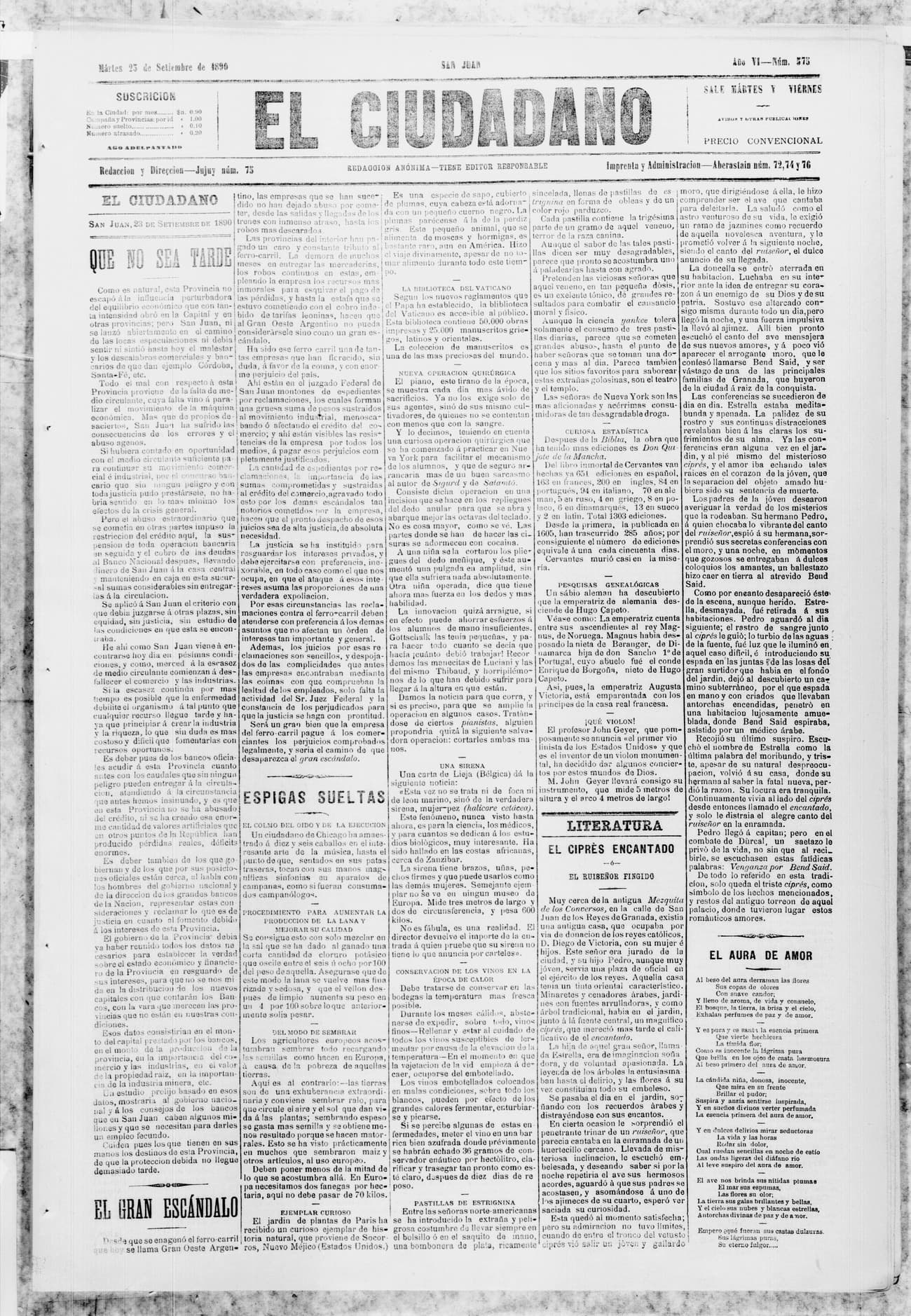 Portada · 23 de Septiembre de 1890
