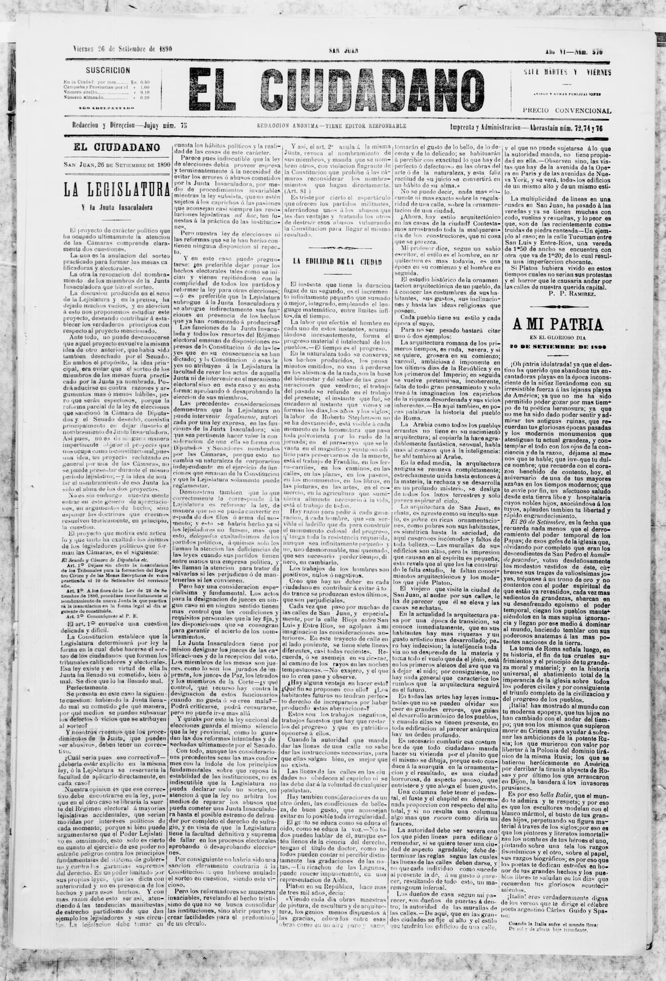 Portada · 26 de Septiembre de 1890
