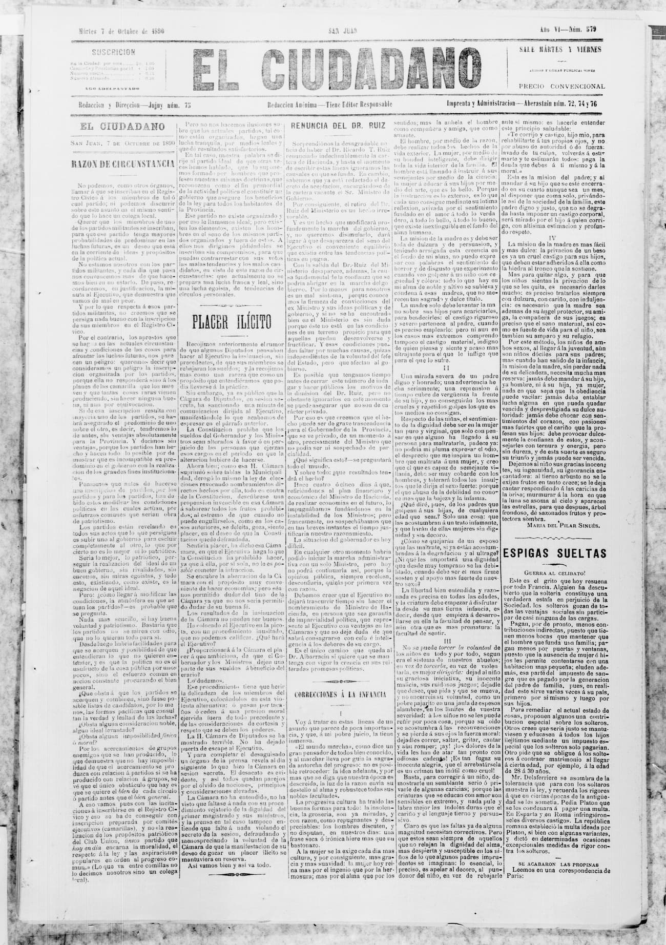 Portada · 7 de Octubre de 1890