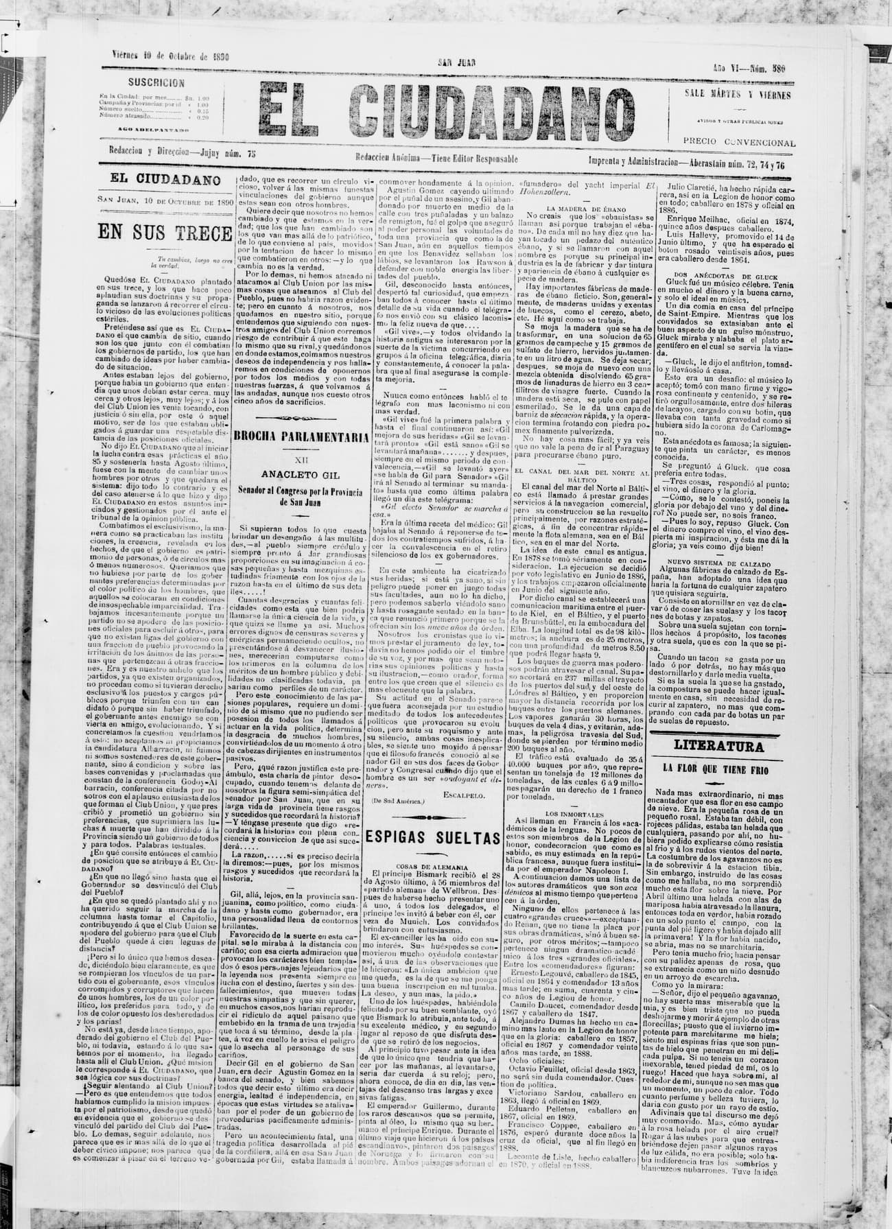 Portada · 10 de Octubre de 1890