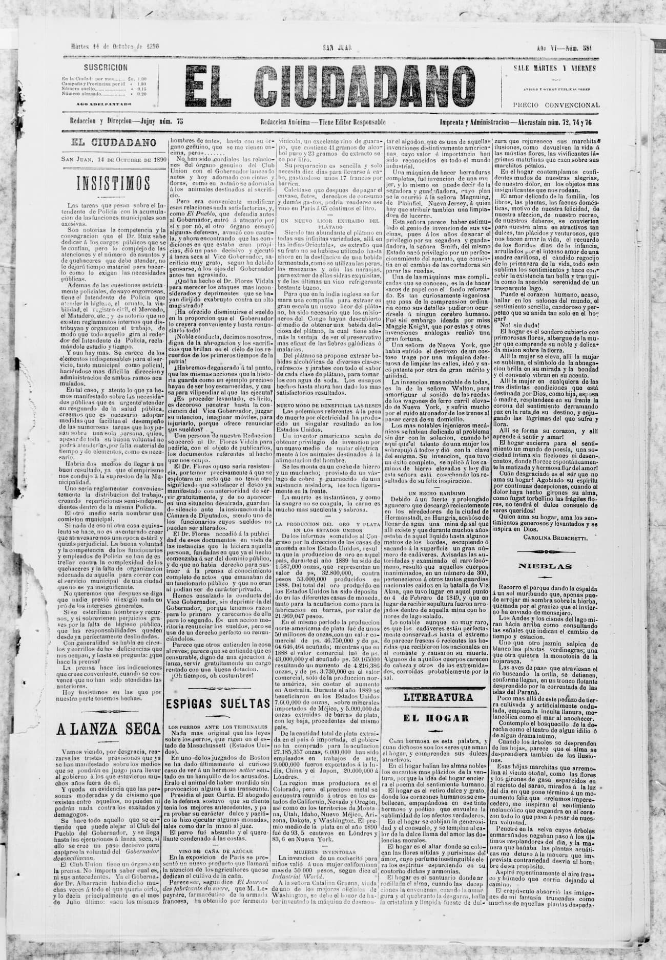 Portada · 14 de Octubre de 1890