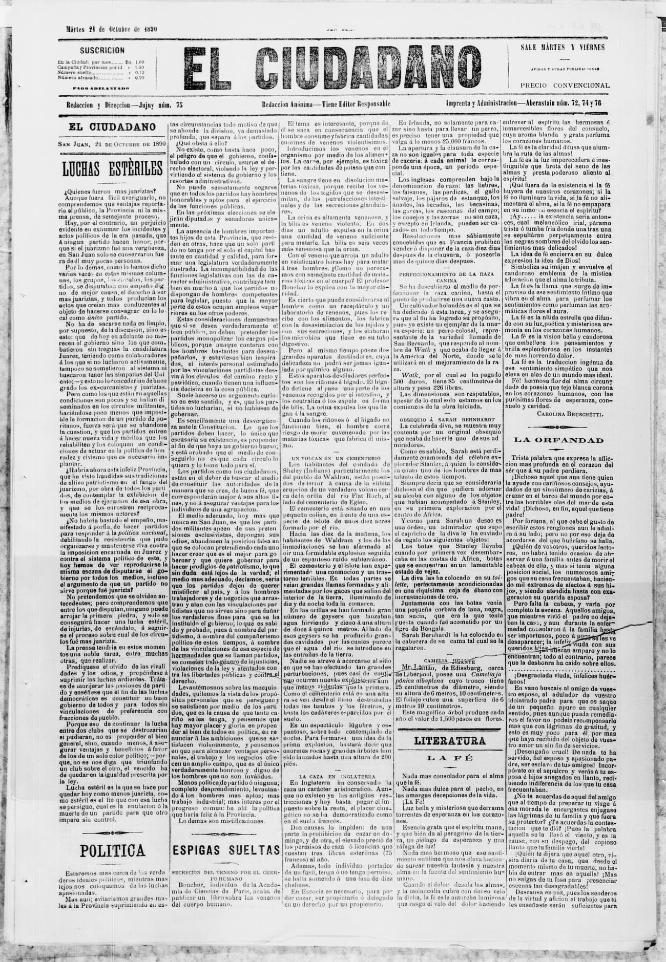 Portada · 21 de Octubre de 1890