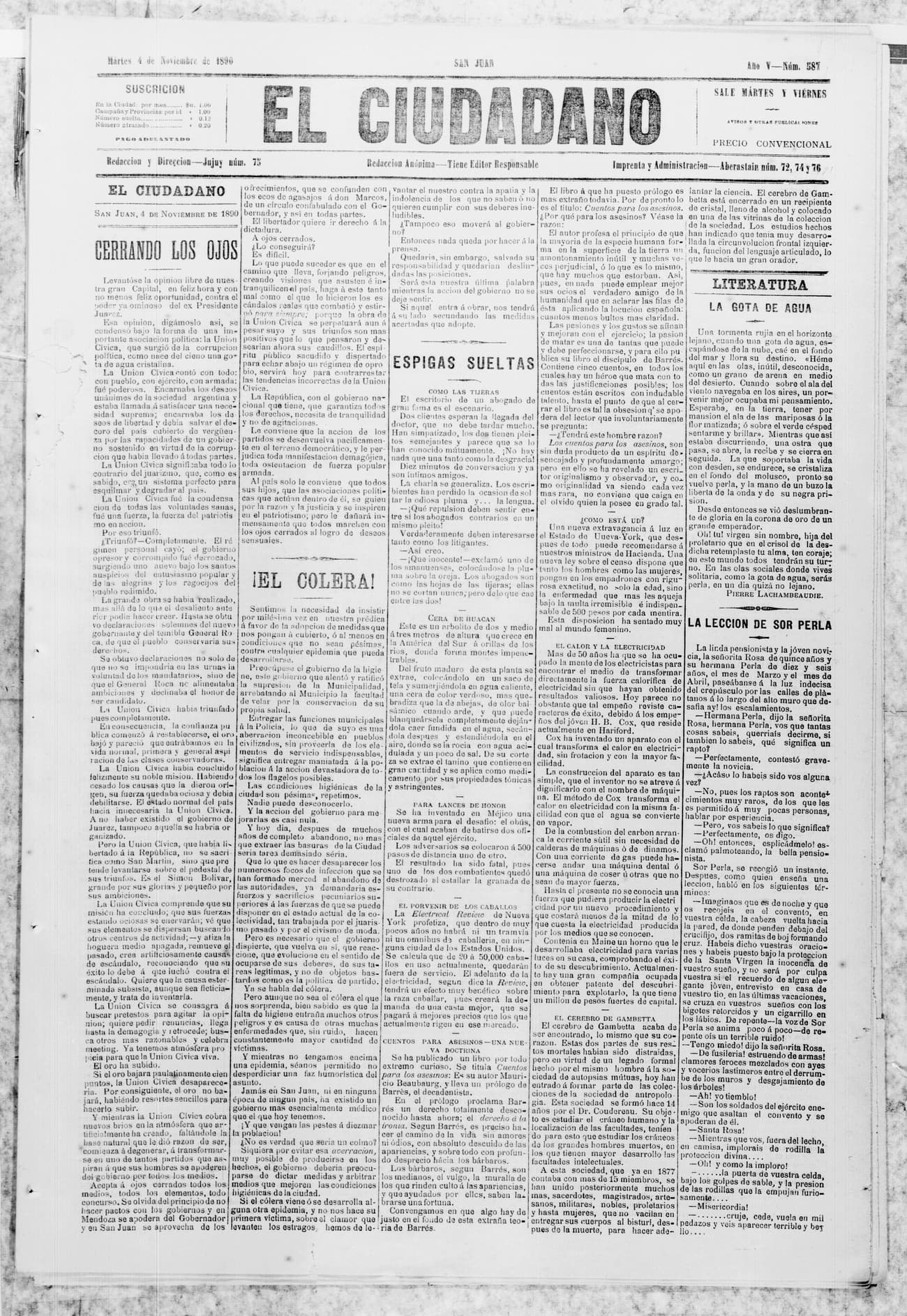 Portada · 4 de Noviembre de 1890