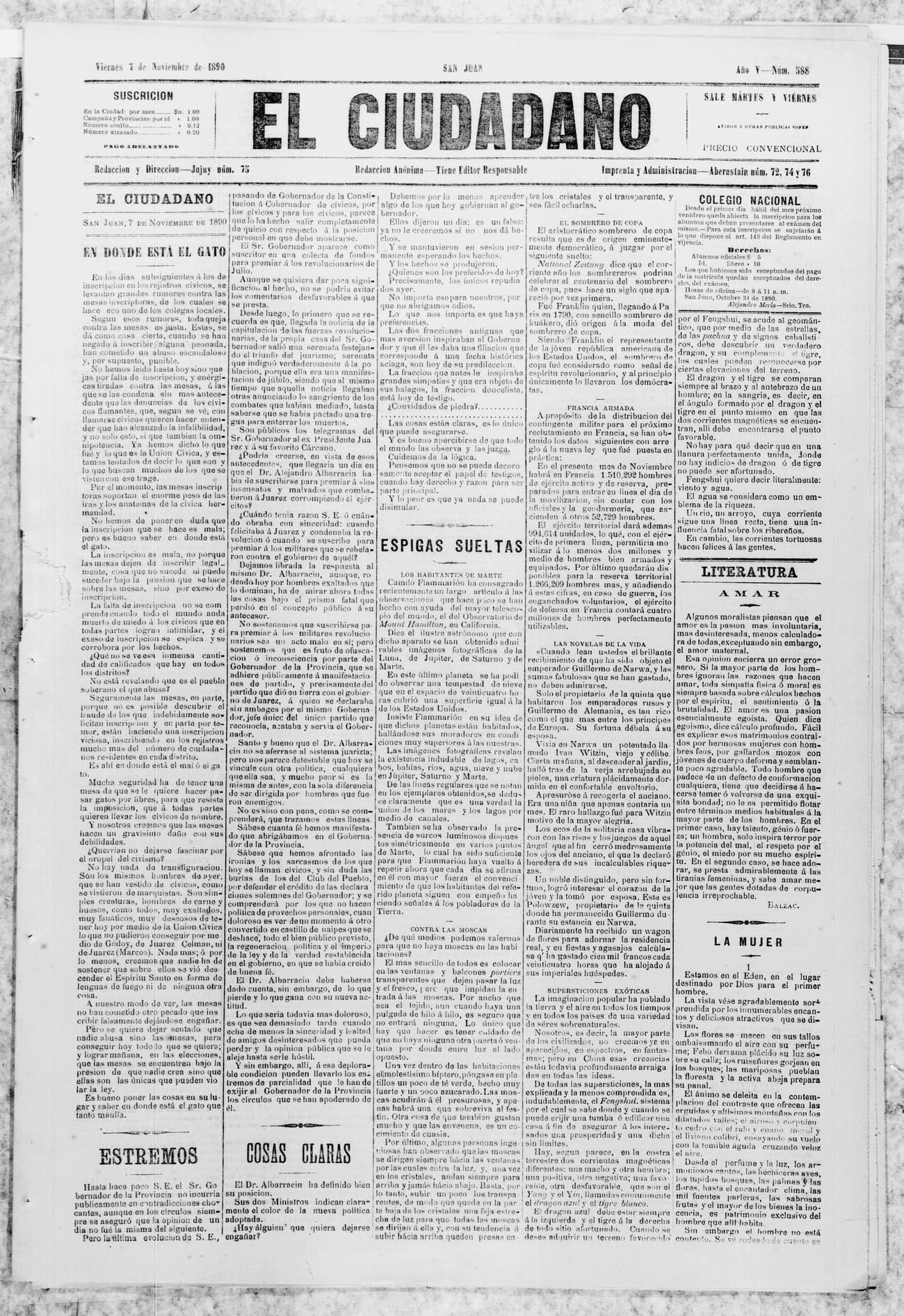 Portada · 7 de Noviembre de 1890