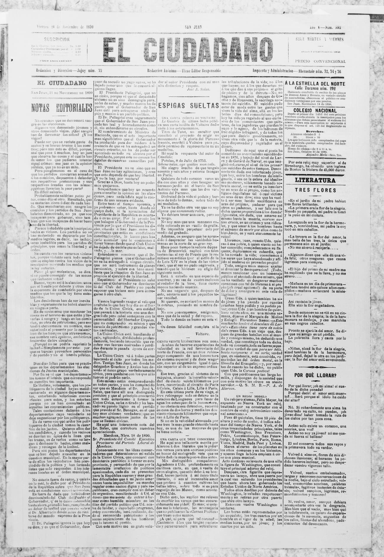 Portada · 21 de Noviembre de 1890