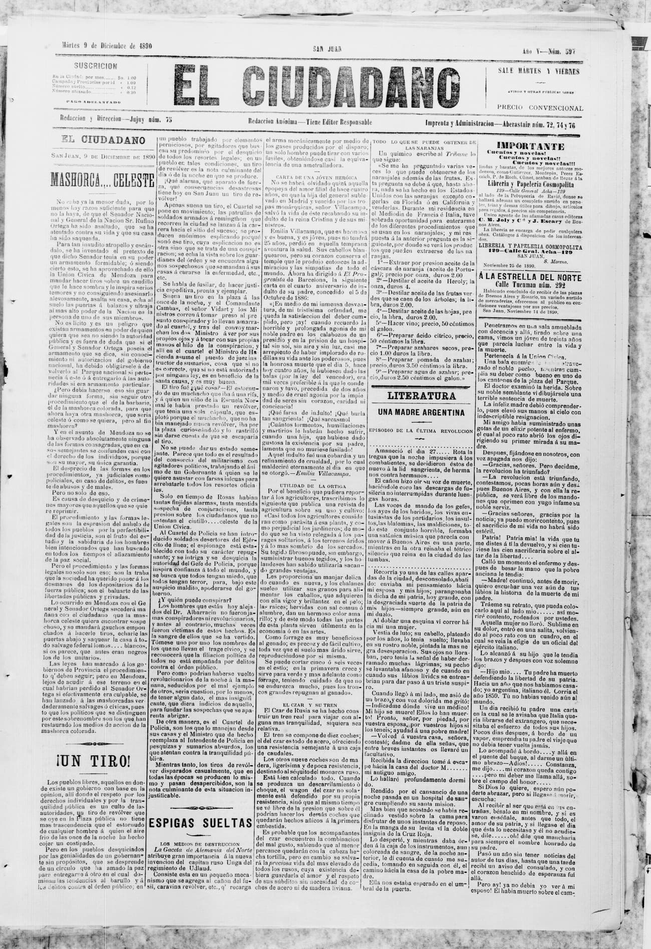Portada · 9 de Diciembre de 1890