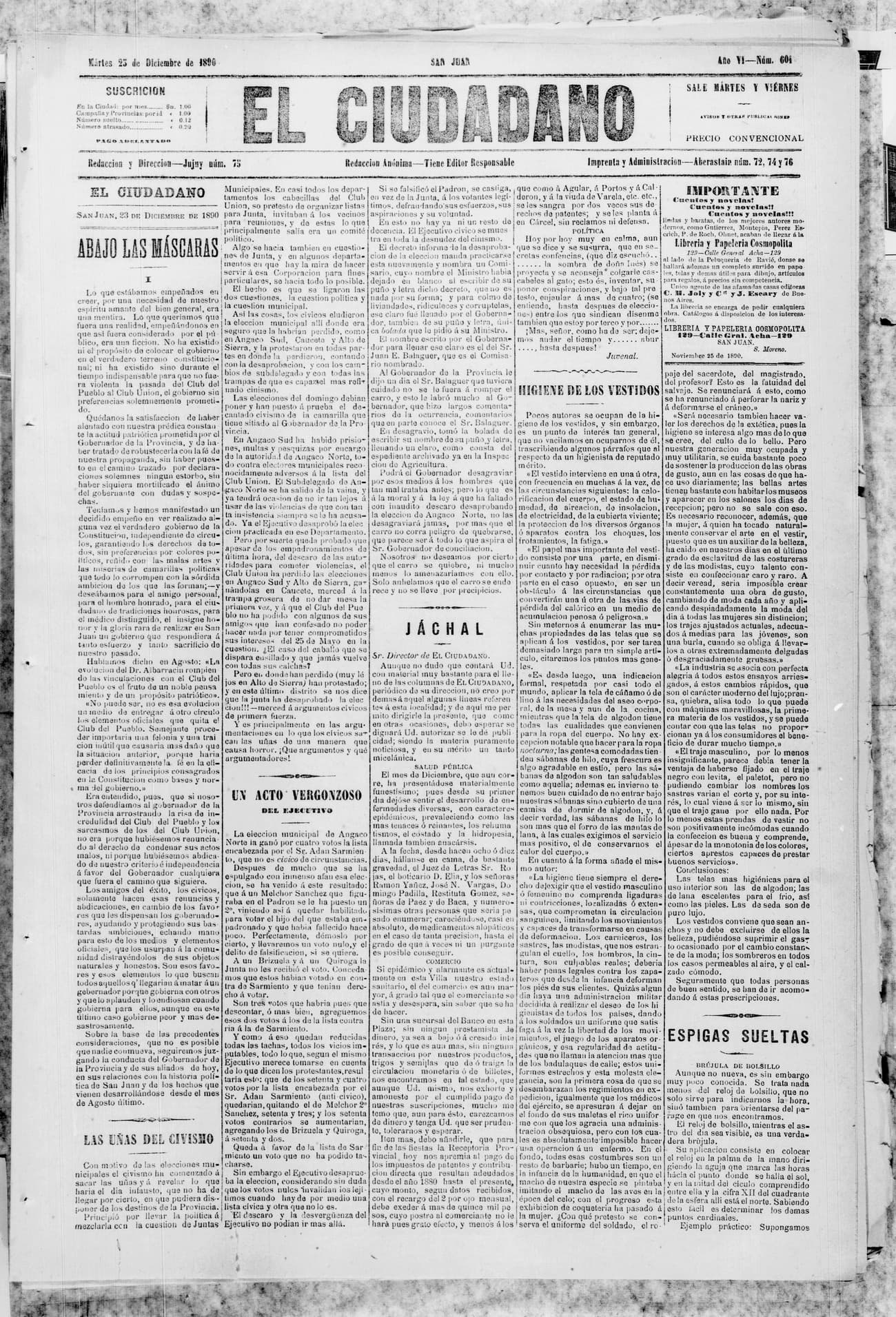 Portada · 23 de Diciembre de 1890