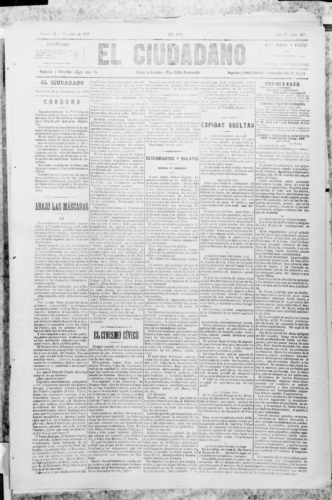 Portada · 26 de Diciembre de 1890