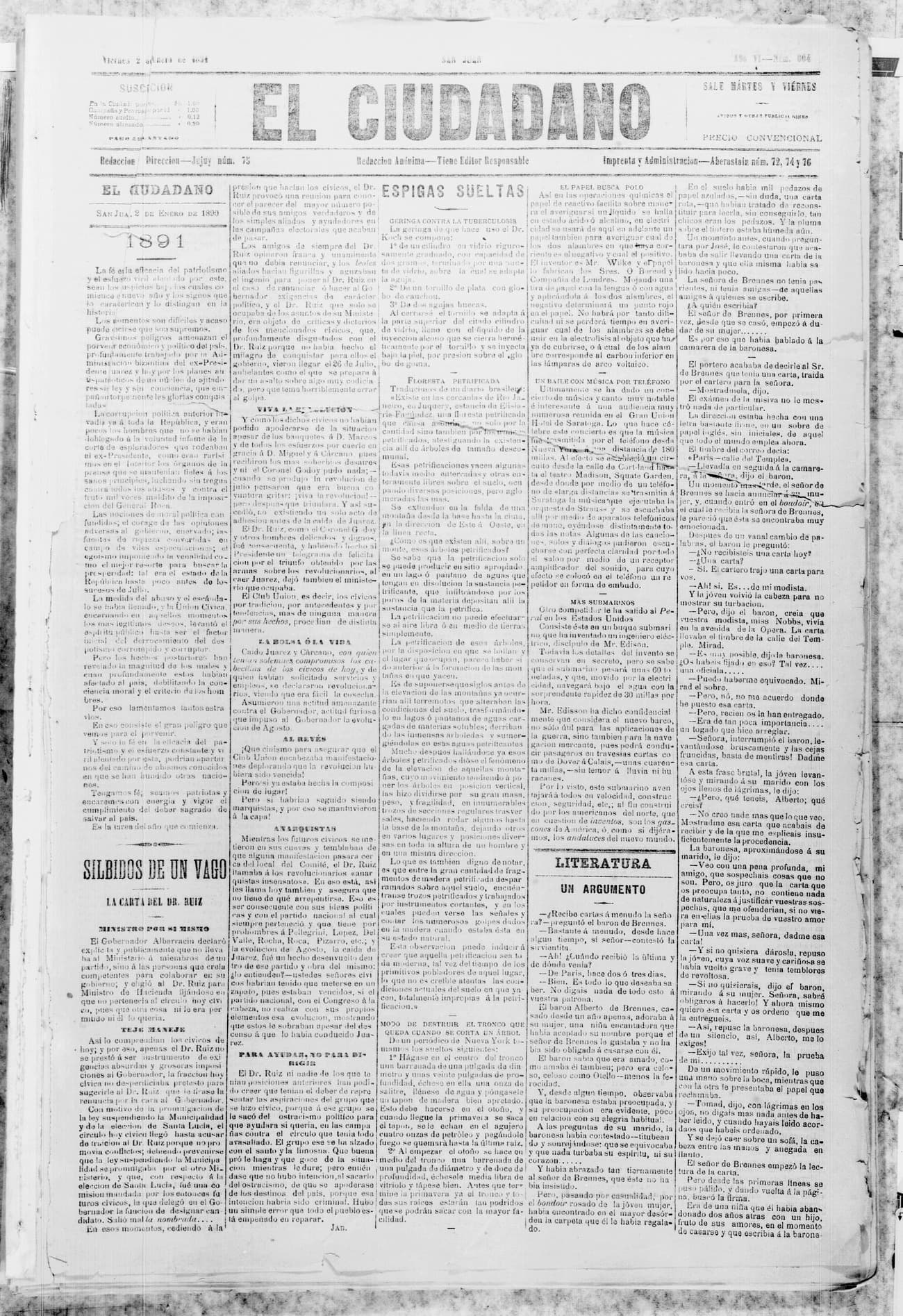 Portada · 2 de Enero de 1890