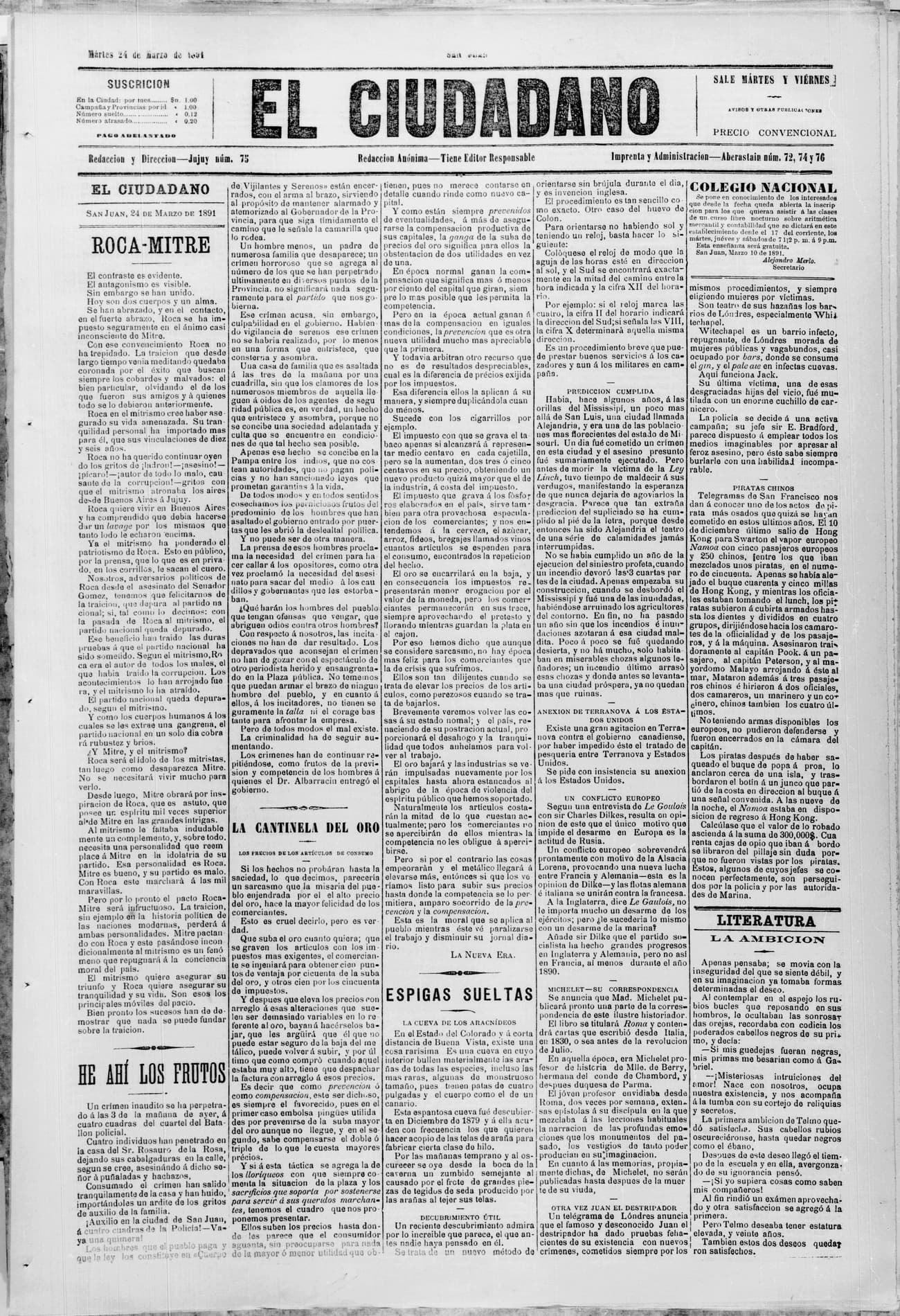 Portada · 24 de Marzo de 1891