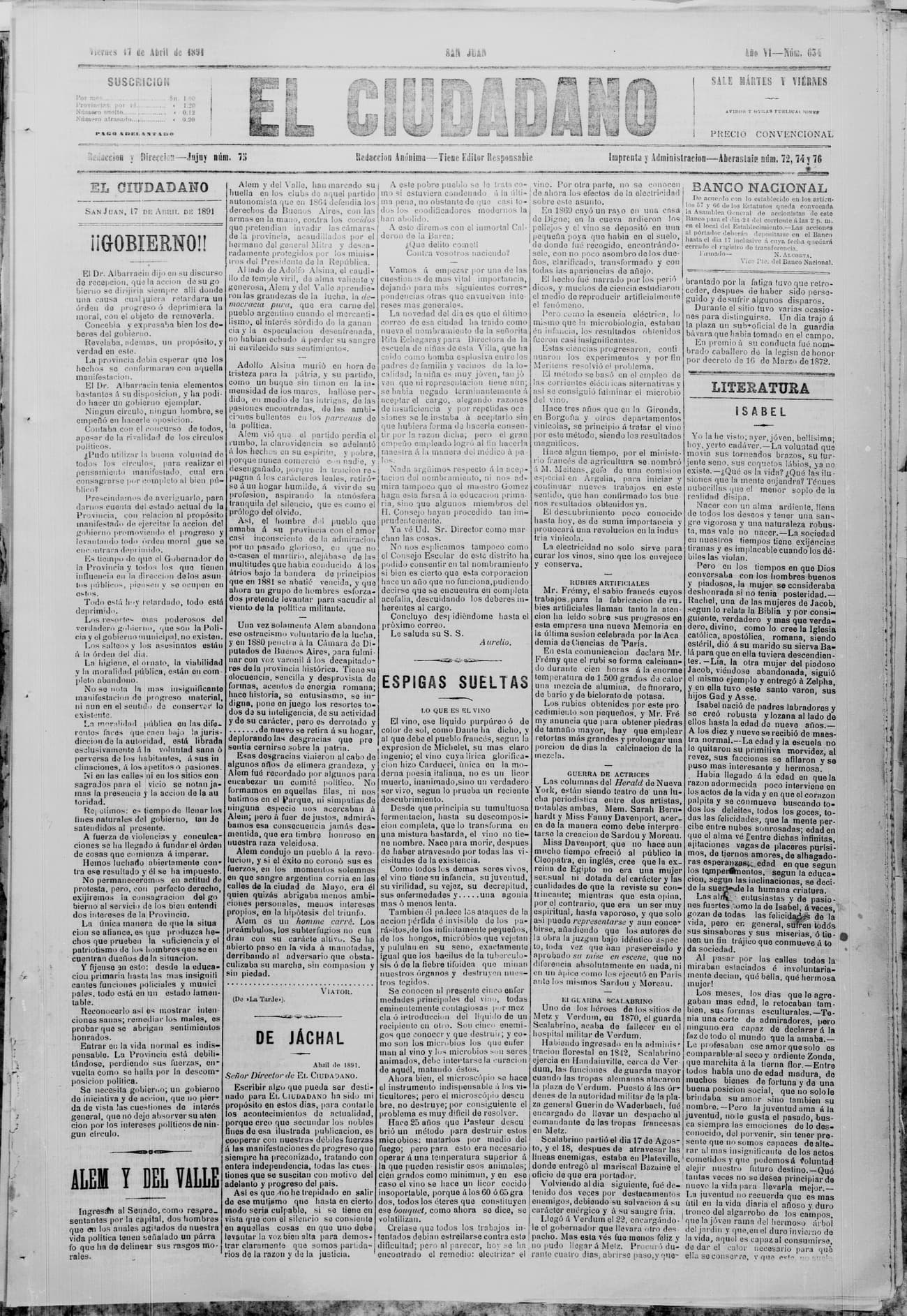 Portada · 17 de Abril de 1891