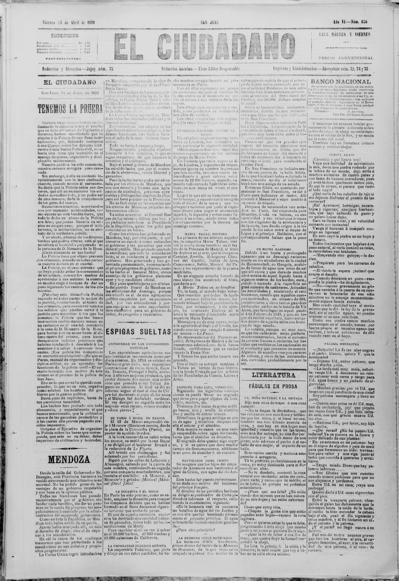 Portada · 24 de Abril de 1891