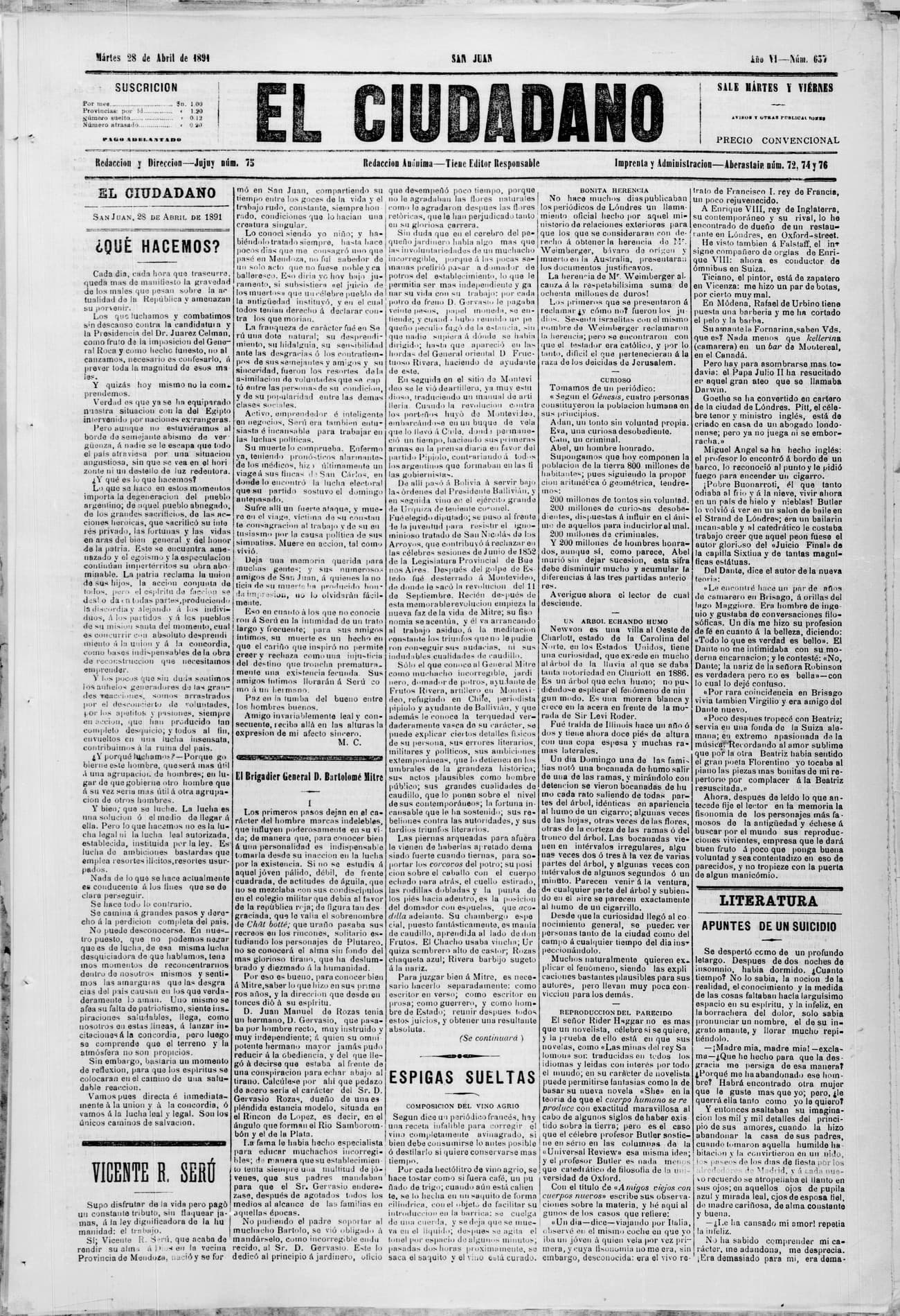 Portada · 28 de Abril de 1891